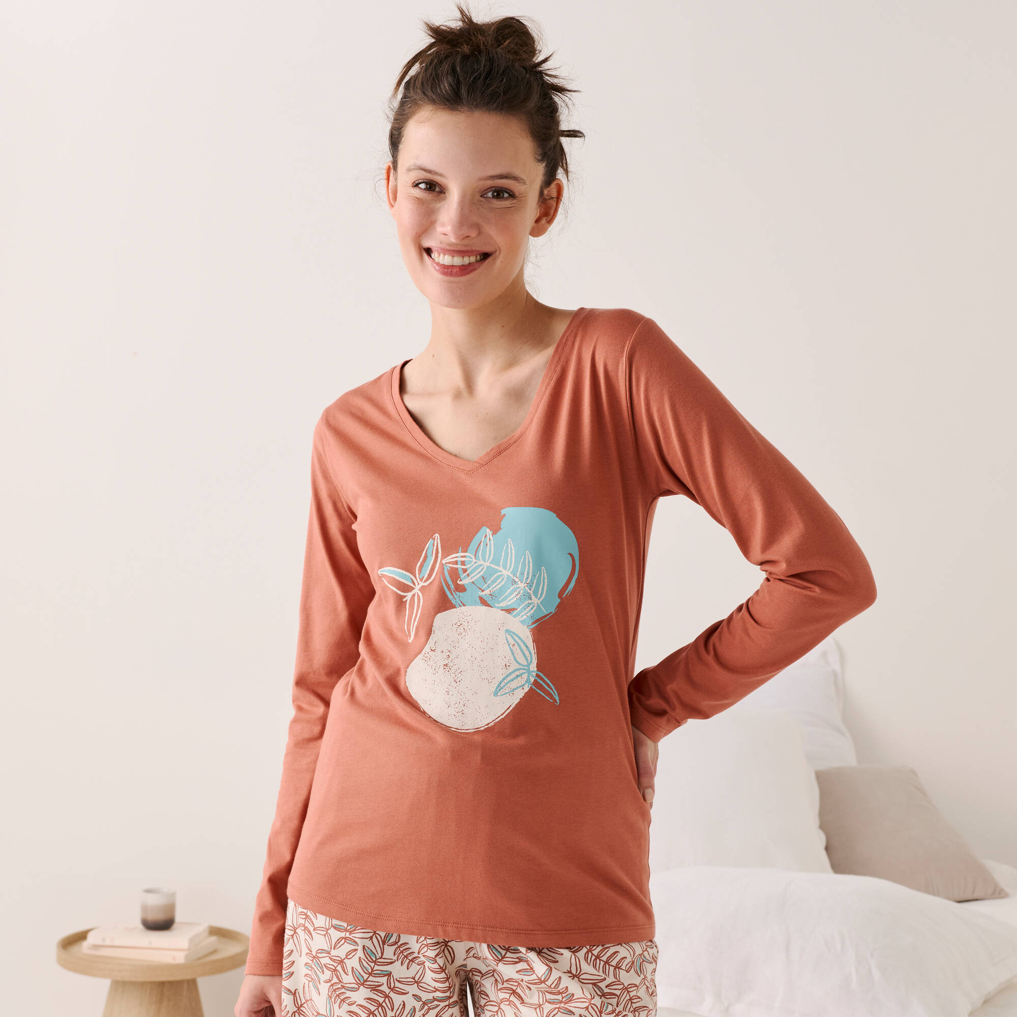 T-shirt De Pyjama Manches Longues Imprimé ''feuillage'' - Blancheporte