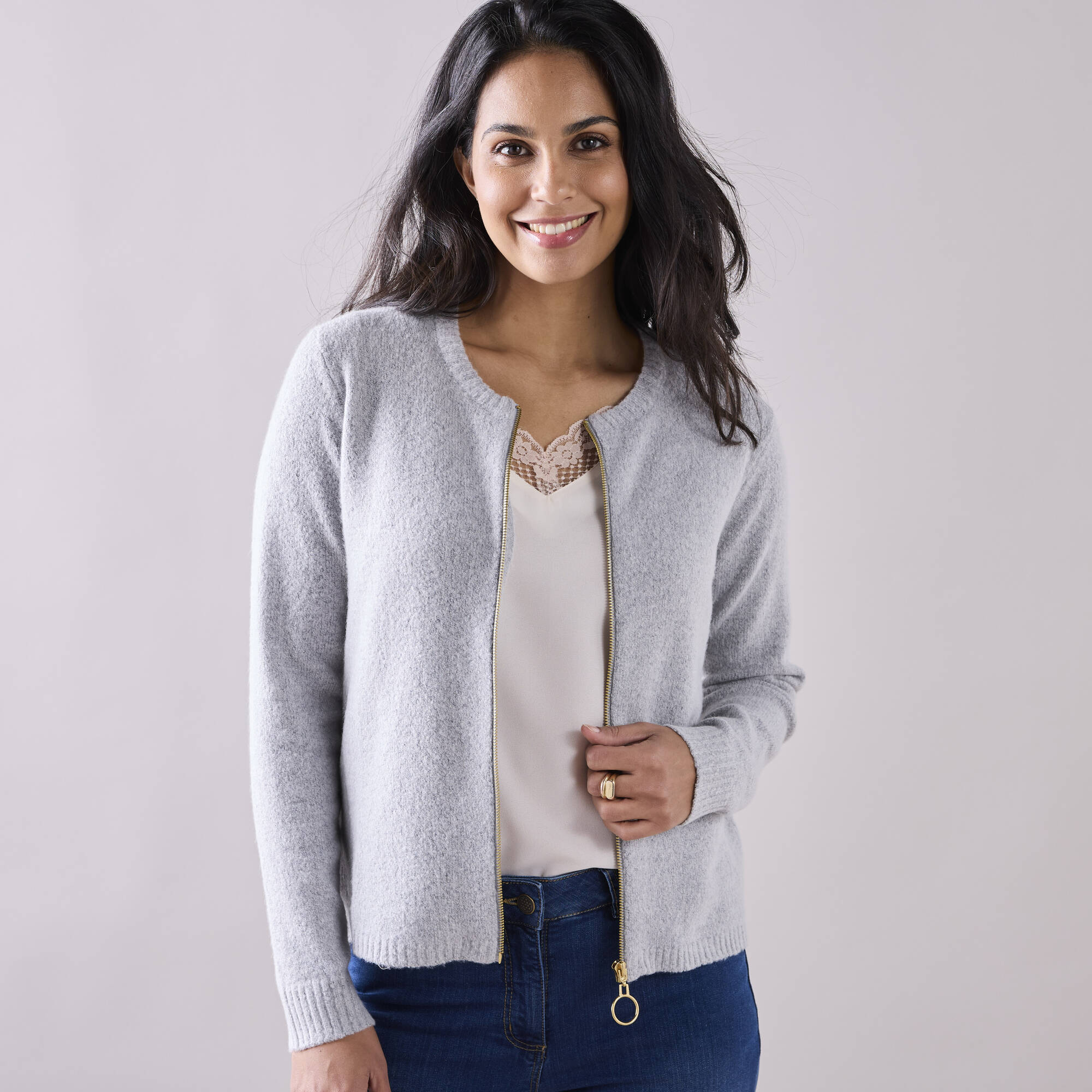 Cardigan zippe gris chine Blancheporte
