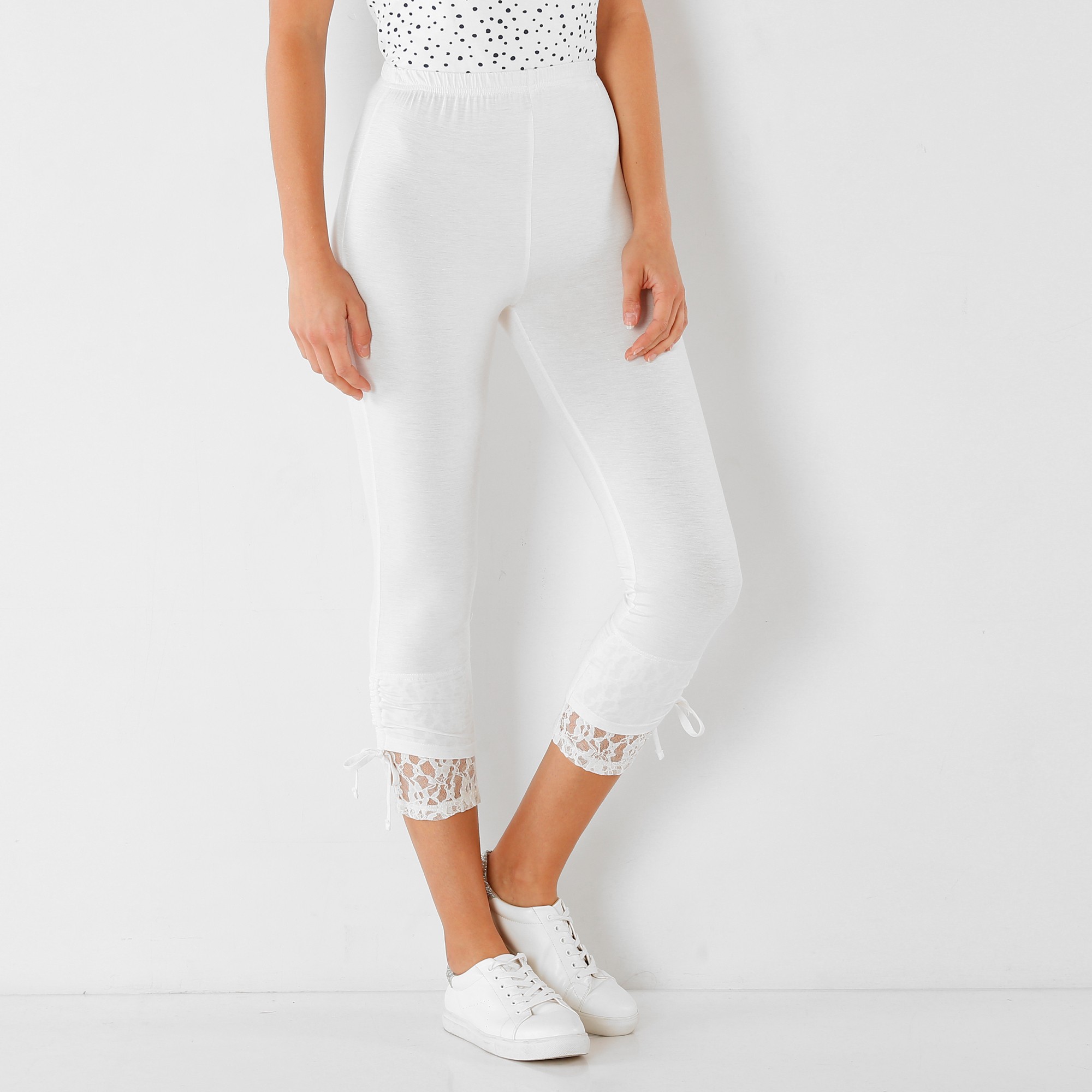 Legging 3/4 dentelle, taille élastiquée - 54 - Blanc - Lora Zellini