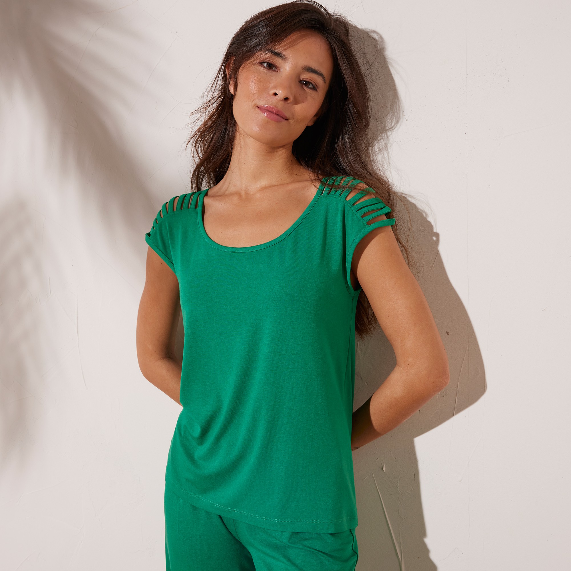 T-shirt Uni Laçage Épaules, Maille - Blancheporte