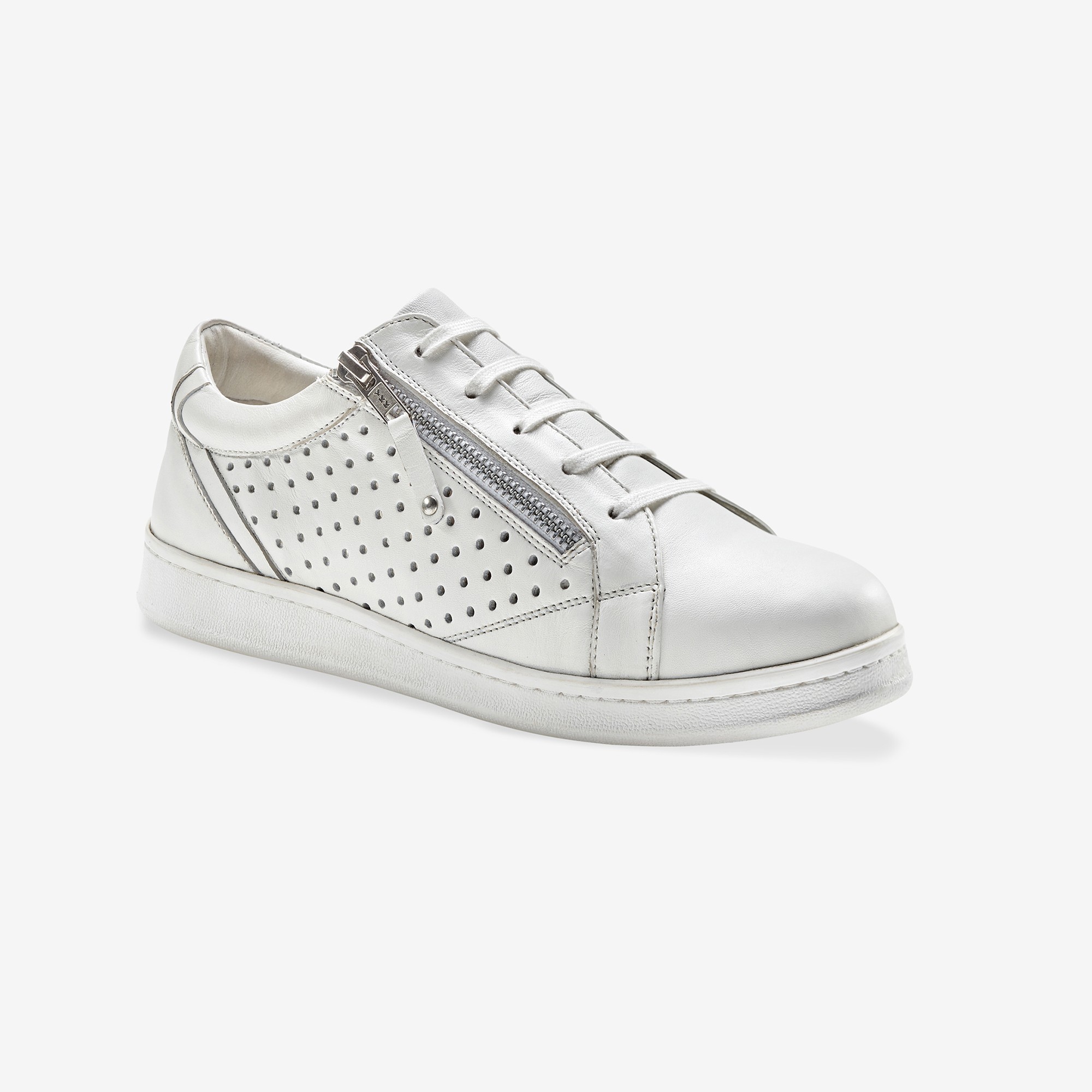 Tennis Zippée En Cuir Perforé - Blancheporte