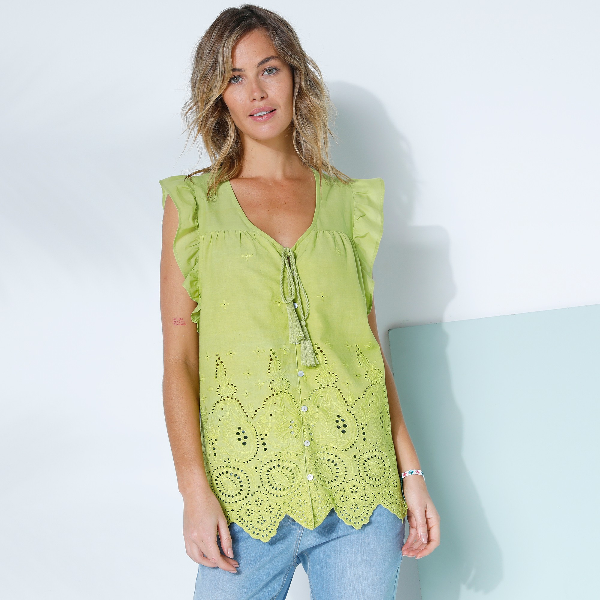 Chemisier Boutonné Uni, Broderie Anglaise - Blancheporte