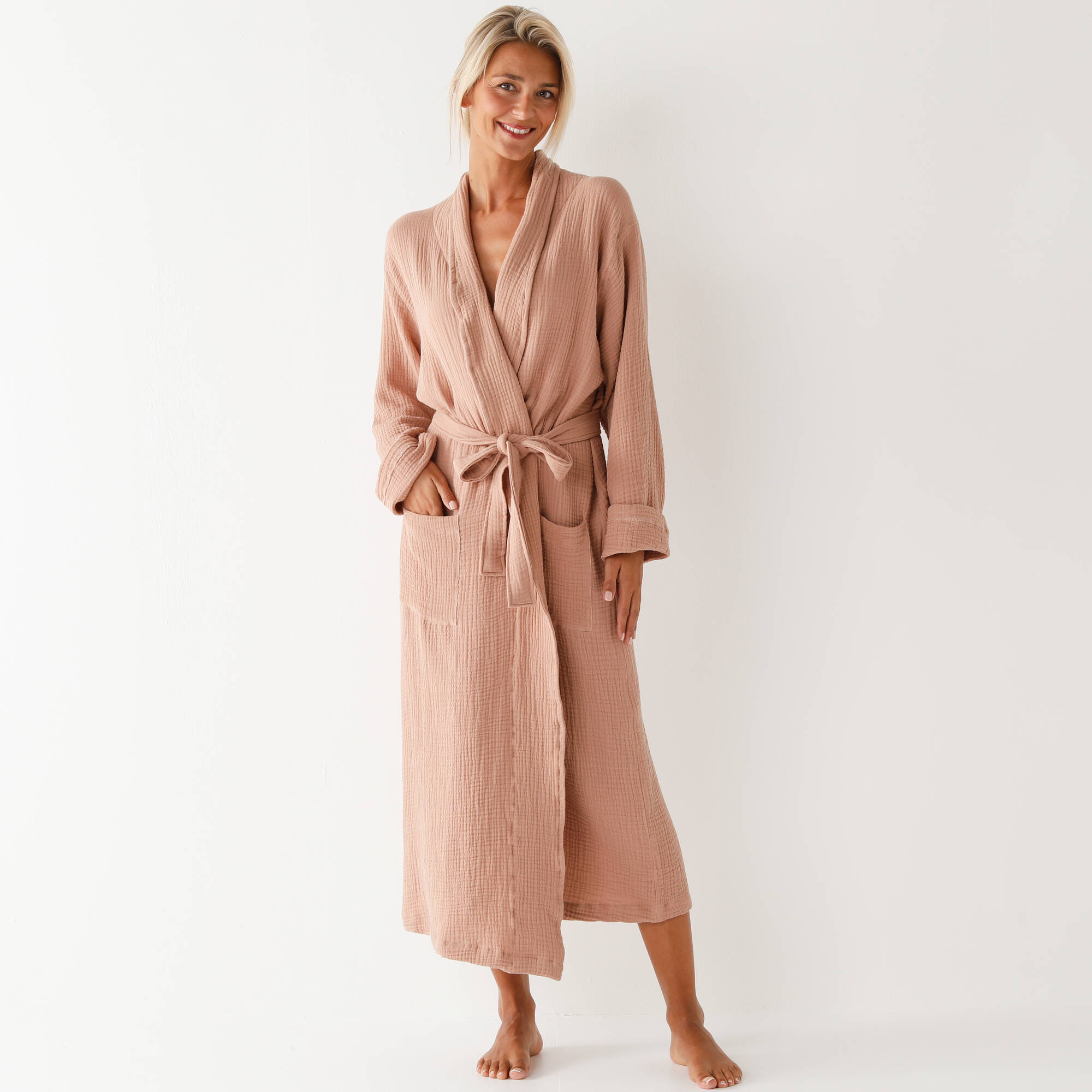 Peignoir uni en triple gaze de coton  - Blancheporte