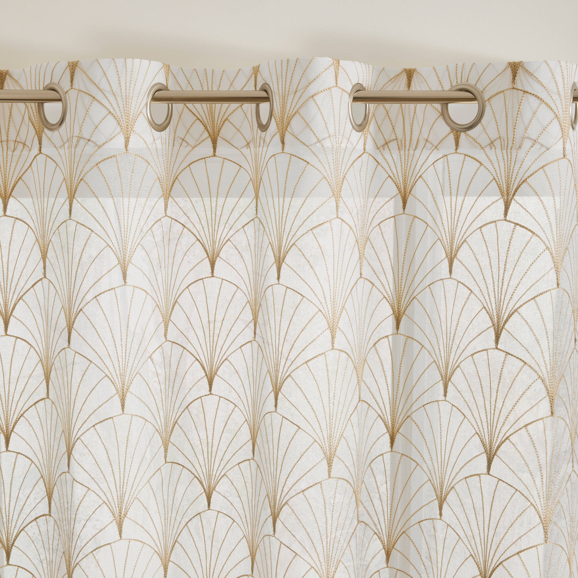 Voilage brodé motif art déco - finition oeillets - Blancheporte