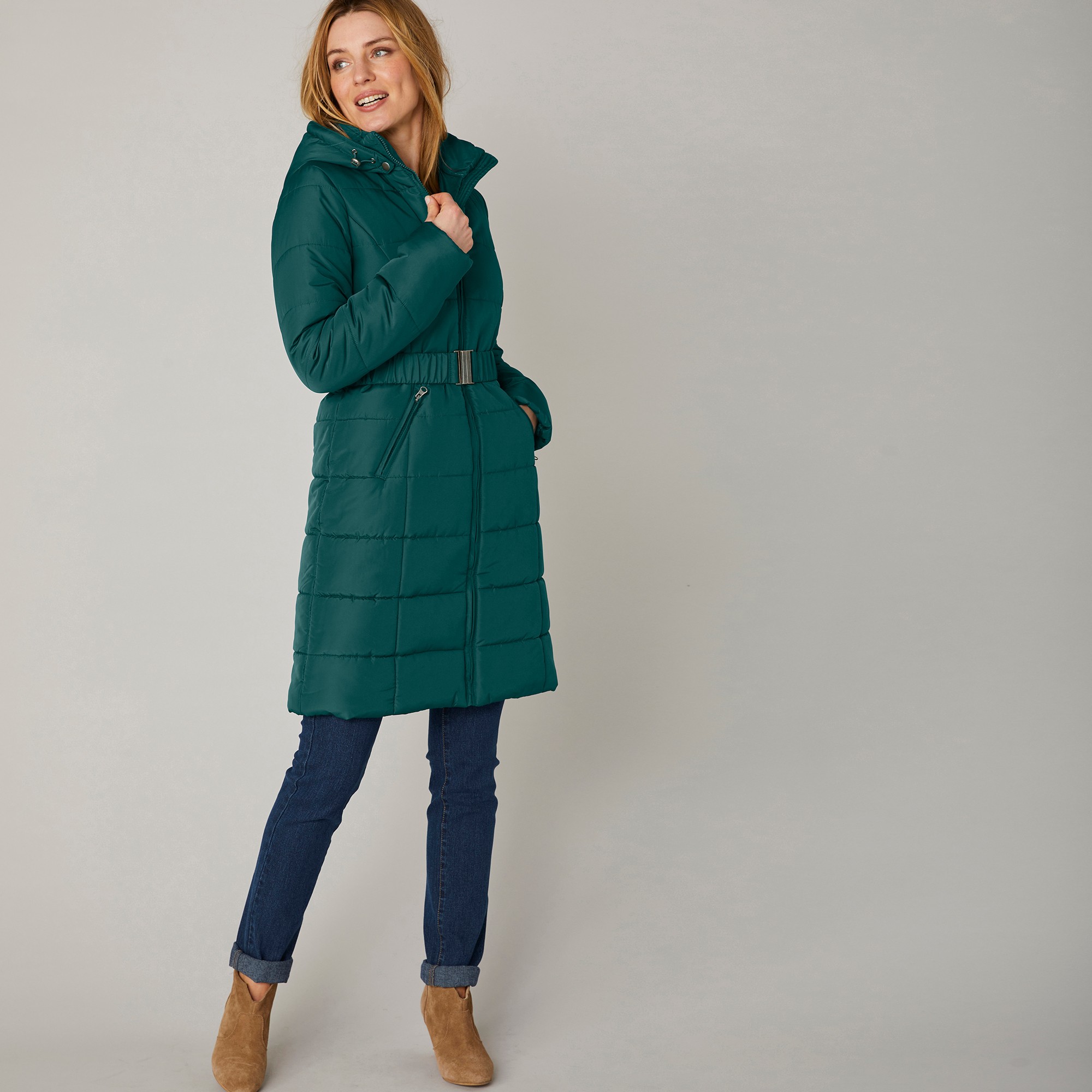 Doudoune ceintur e unie version longue vert sapin Blancheporte