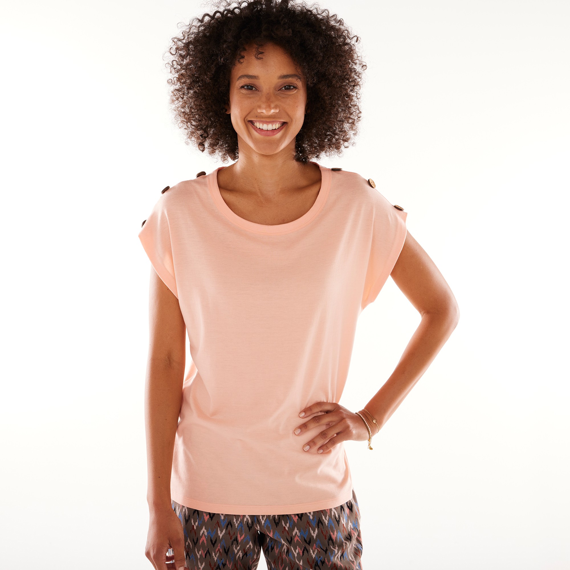 T-shirt Uni Détail Boutonné Maille Jersey - Blancheporte