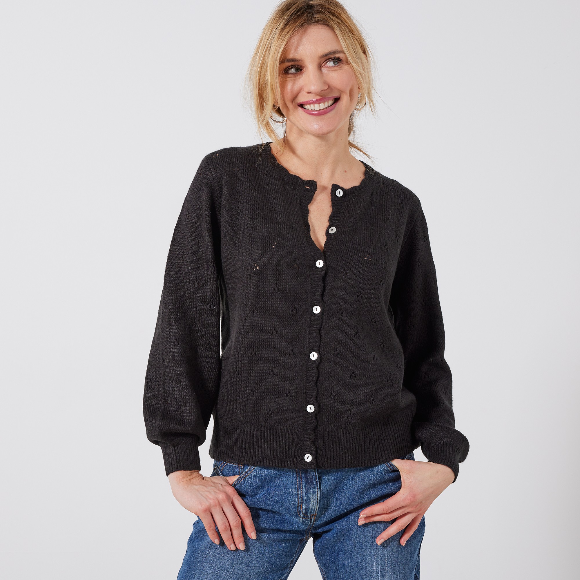 Gilet Boutonné, Maille Pointelle - Blancheporte