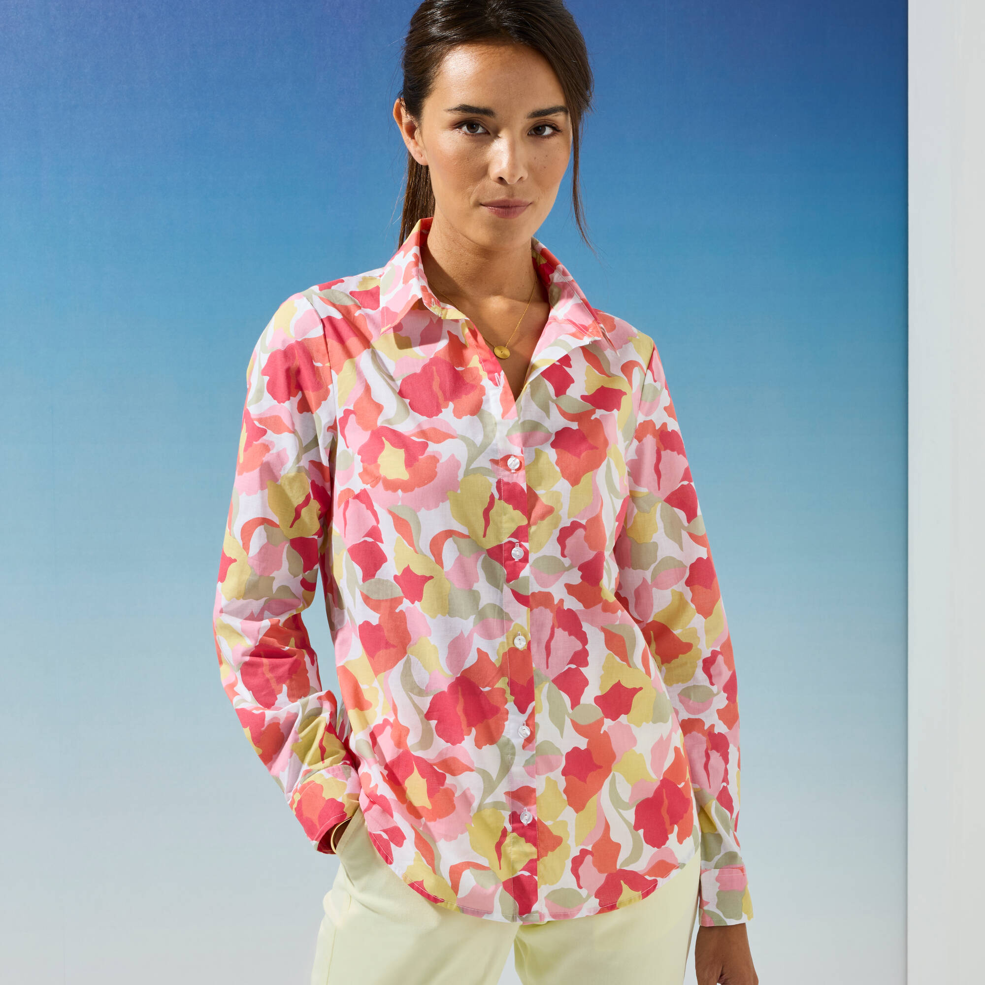 Et Vous Beige Longline Floral Blouse - Size 8
