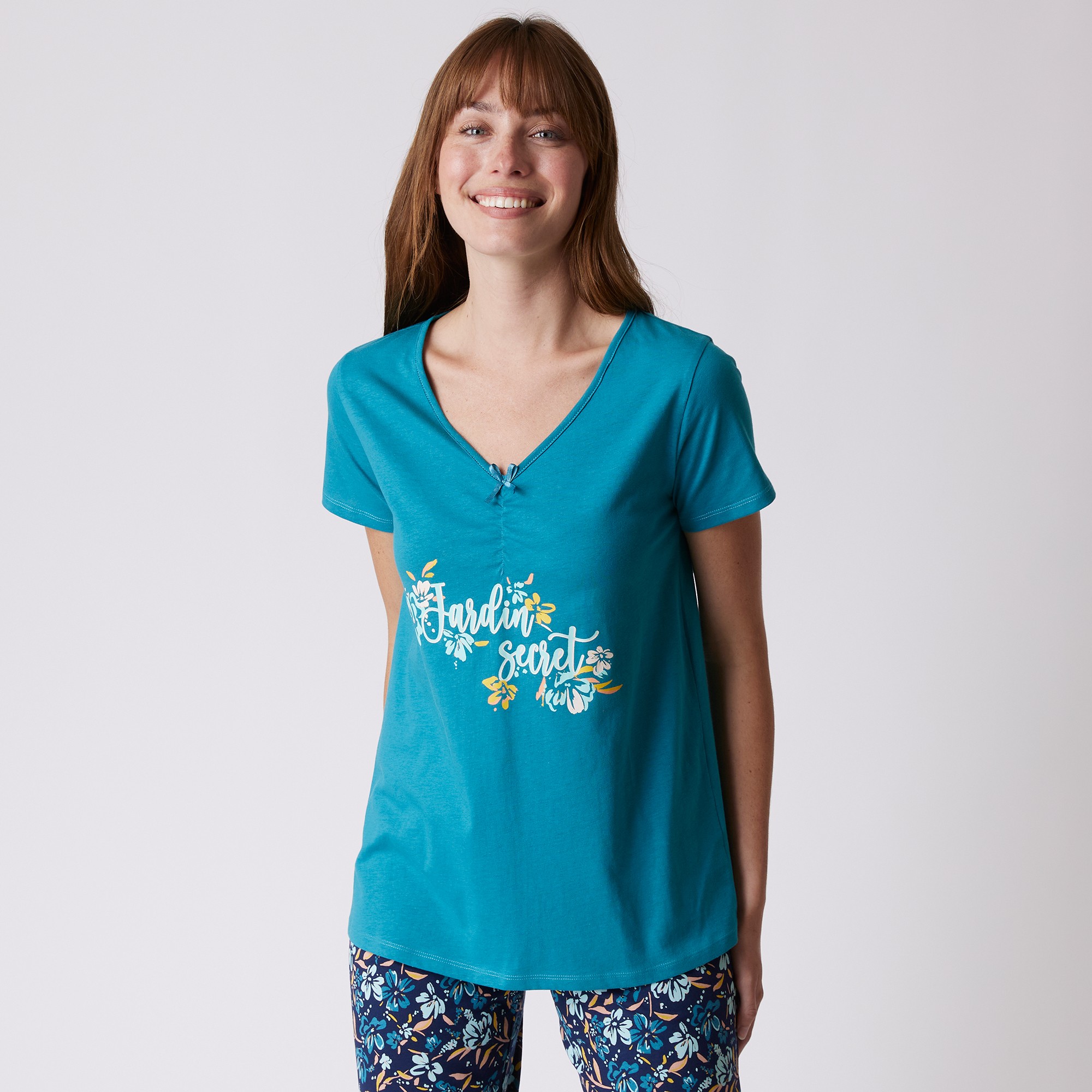 Tee-shirt Pyjama Manches Courtes Imprimé jardin Secret - Blancheporte
