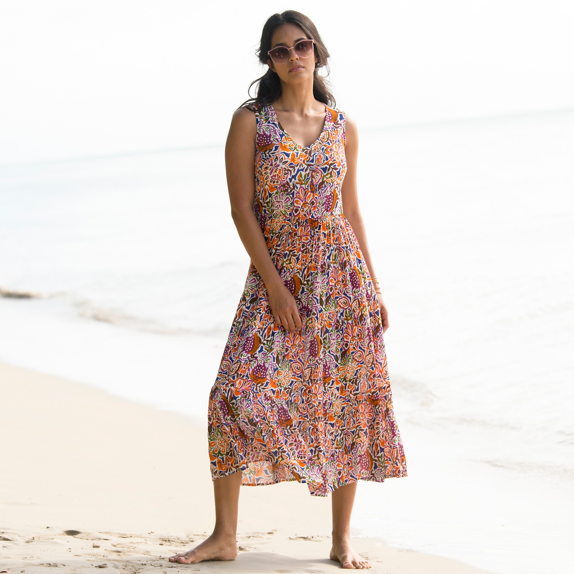 Robe Longue Volantée, Crépon Imprimé - Blancheporte