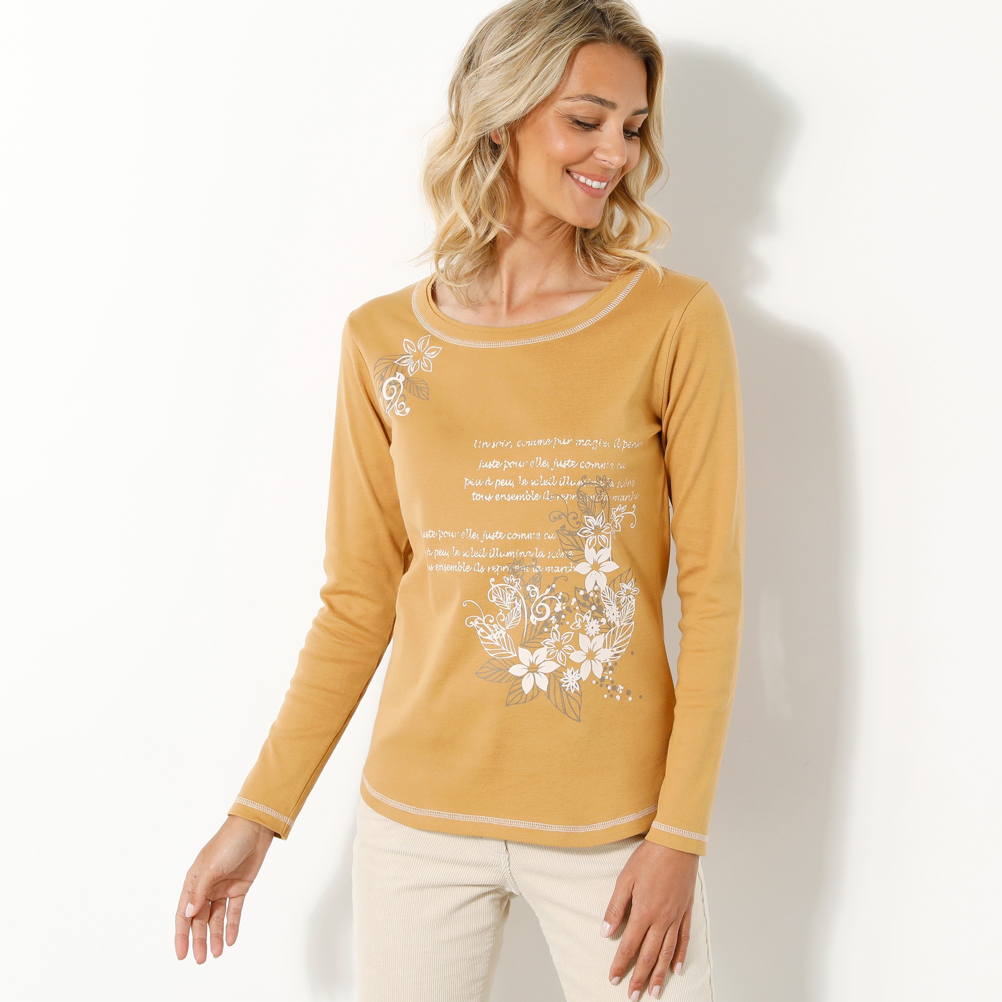 T Shirt Manches Longues Imprimé Fleuri - Blancheporte