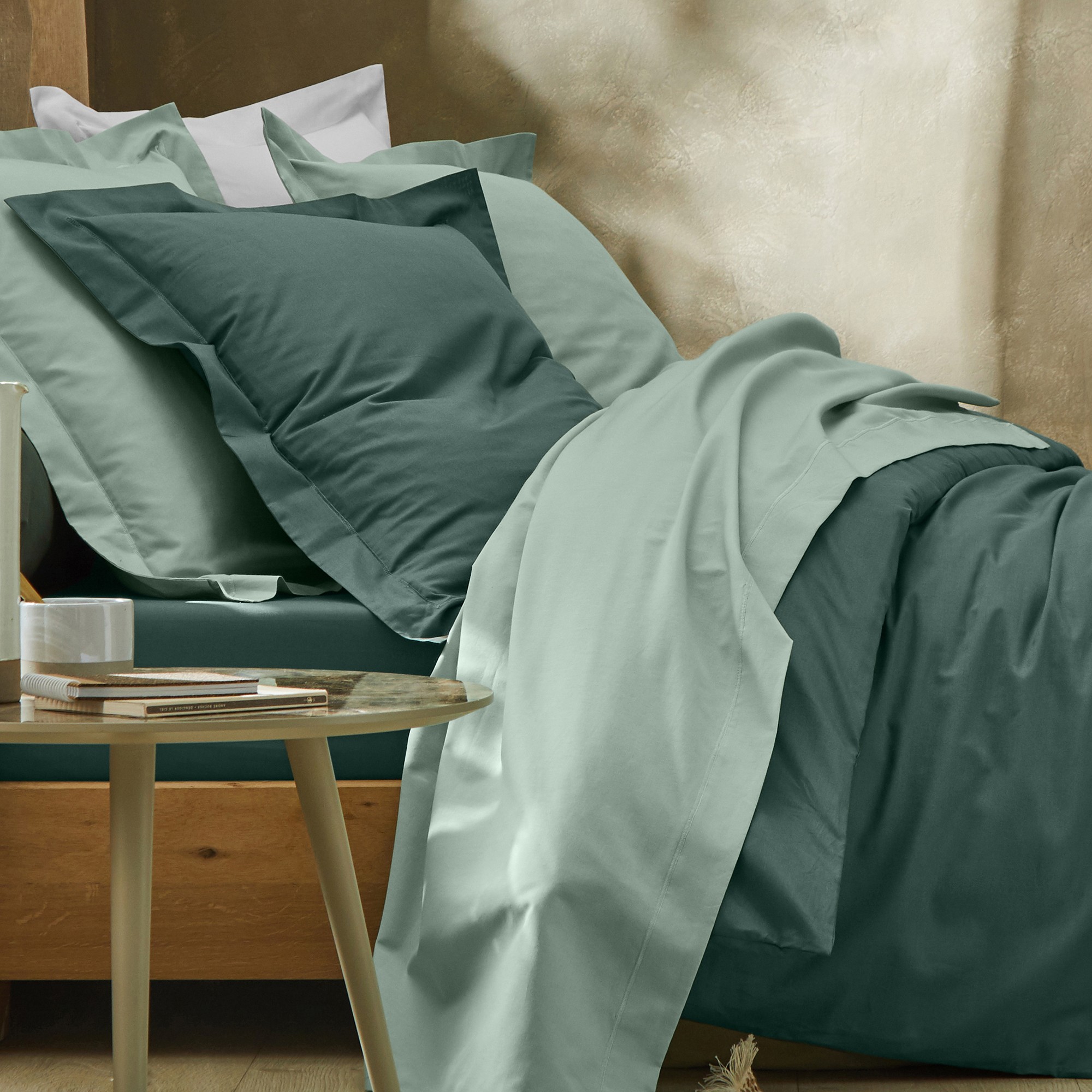 Linge de lit uni coton - Drap-housse 1 Personneonne : 90x190cm - Vert - Colombine
