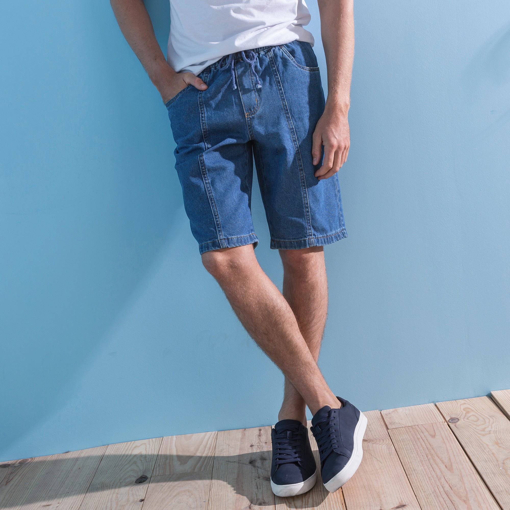 Bermuda denim l ger taille lastiqu e