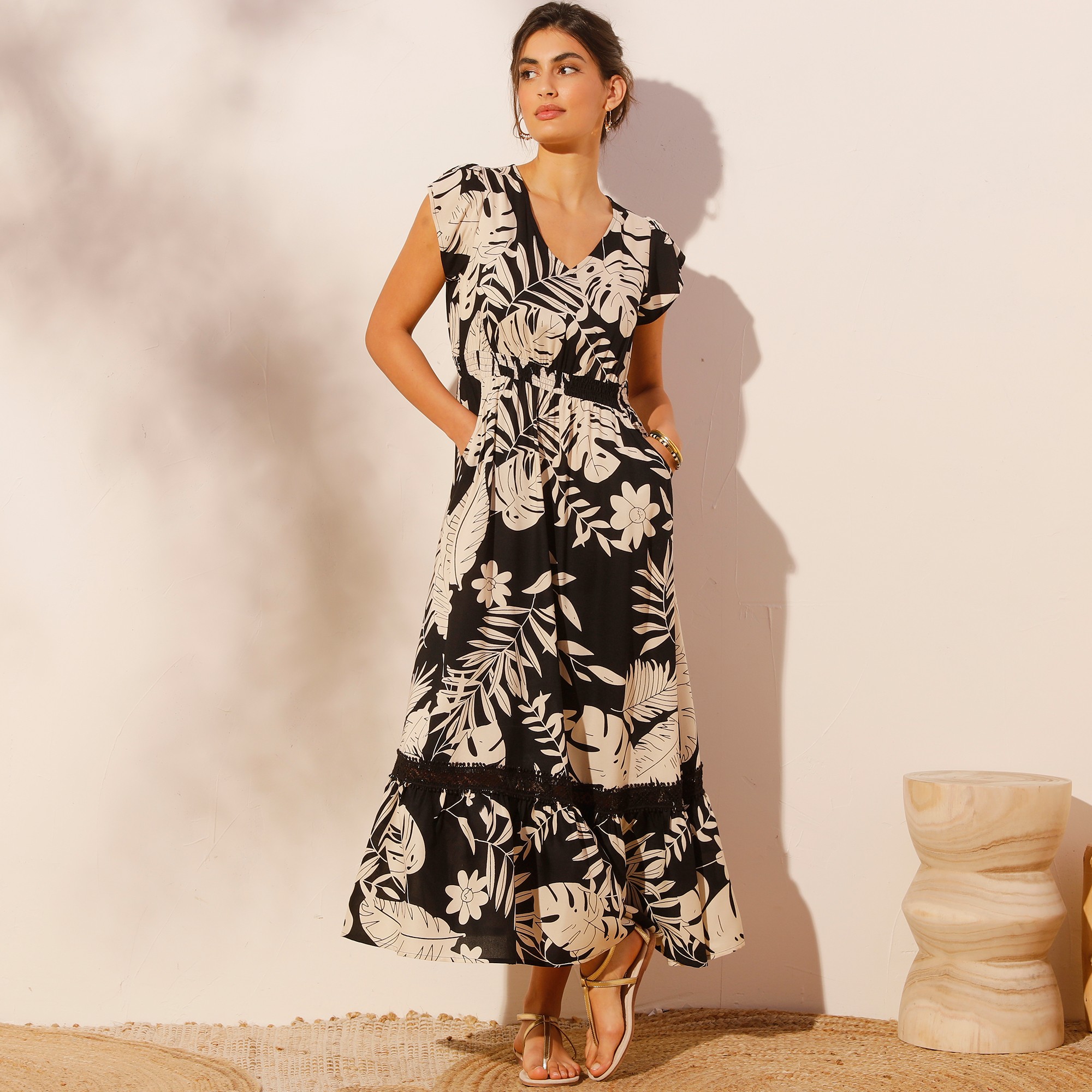 Robe Longue Imprimé Xxl Dentelle Macramé - Coeur au Sud