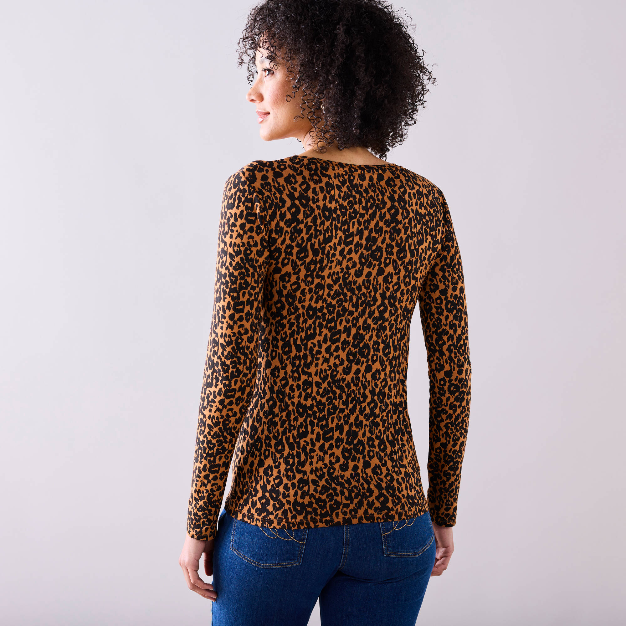 T-Shirt Marron Léopard Femme - Taille 42/44 (L) - Style Folk Rock - Occasion Très Bon État