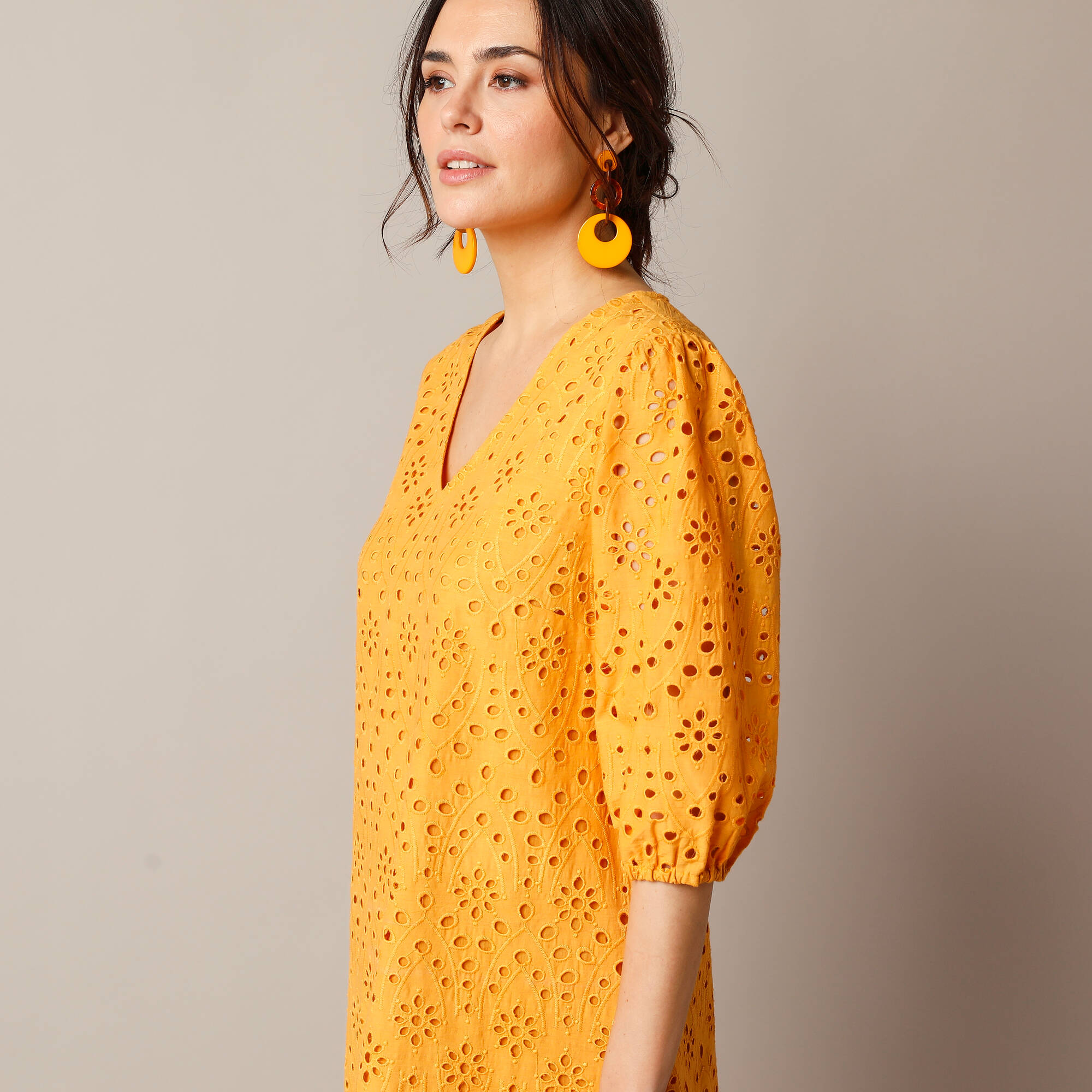 Robe broderie anglaise manches 3/4 - Blancheporte