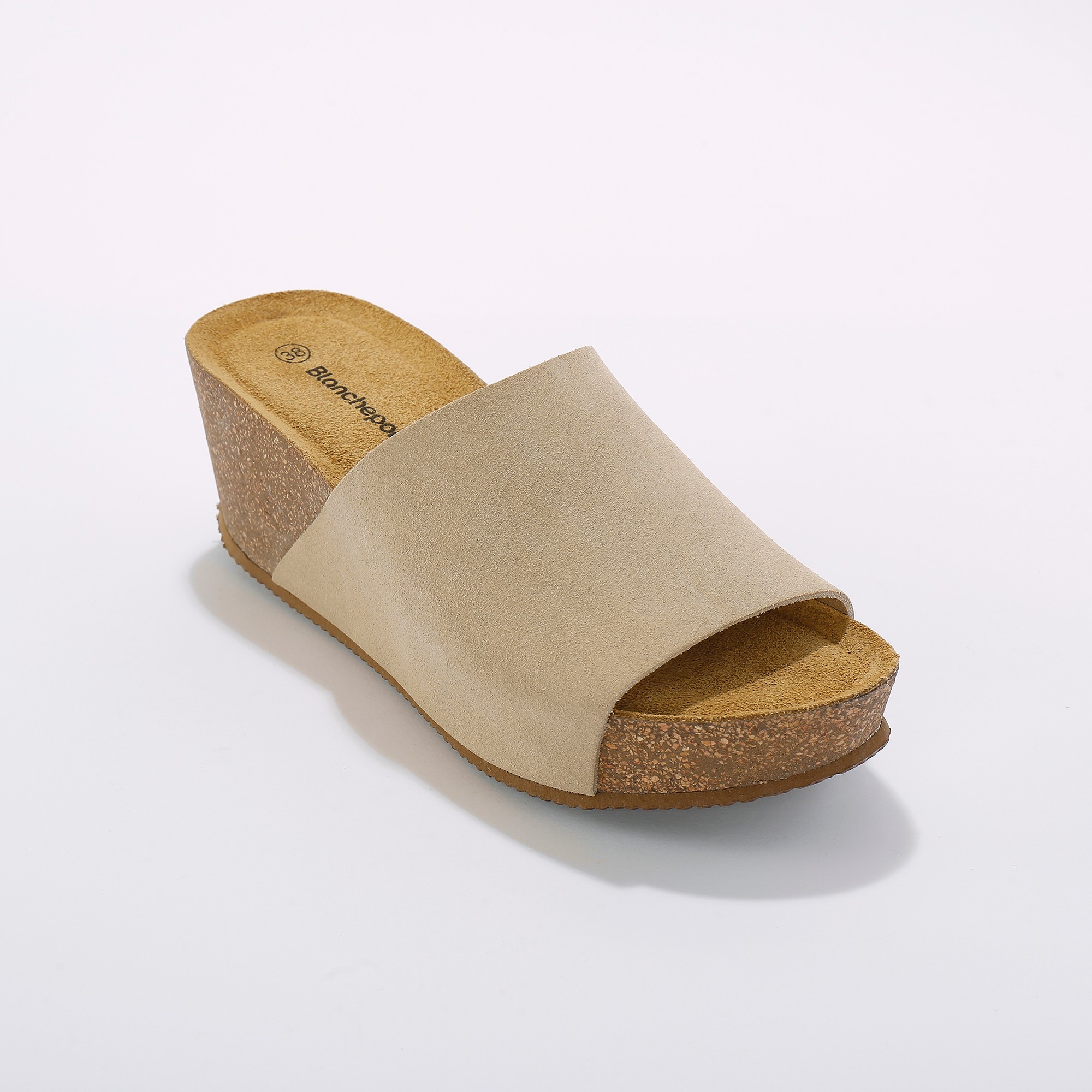 Mules Compensées En Cuir Et Talon Liège - Blancheporte