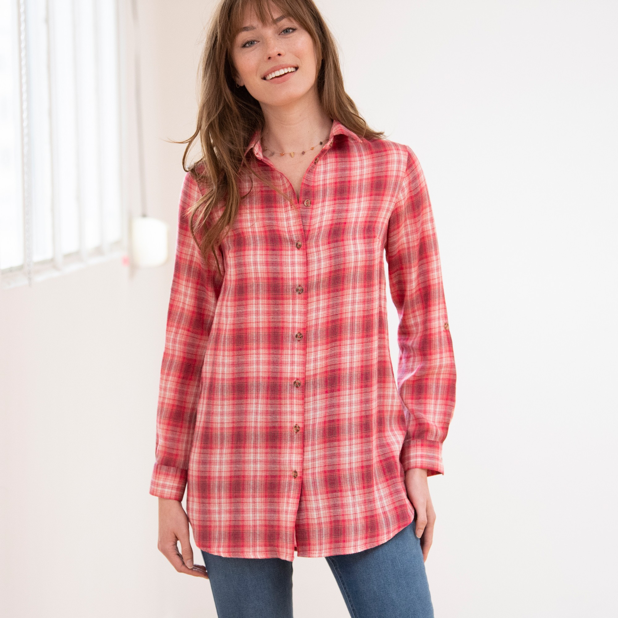 Chemise Longue À Carreaux Flanelle - Blancheporte