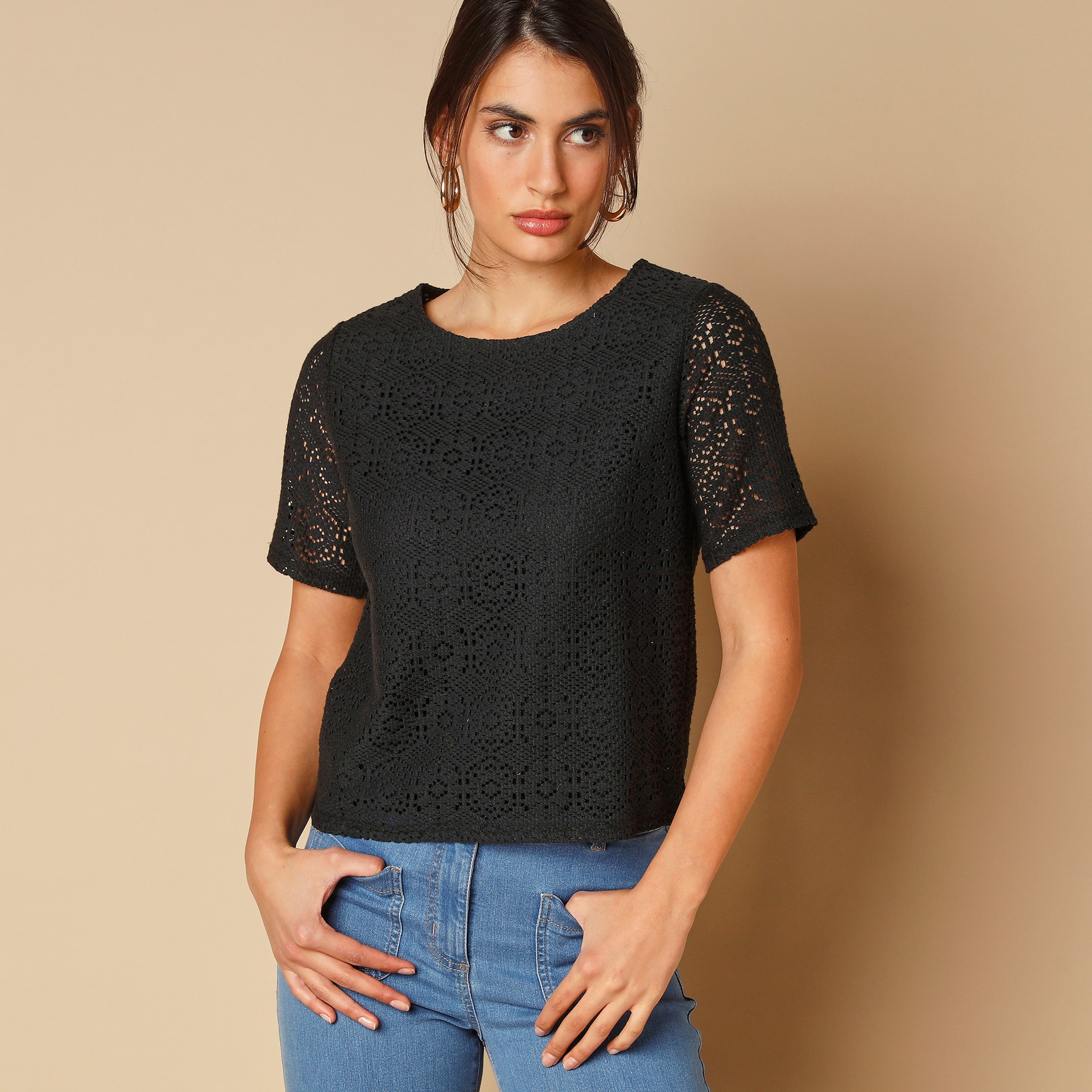 Tee-shirt boîte En Dentelle Effet Guipure, Doublé - Blancheporte