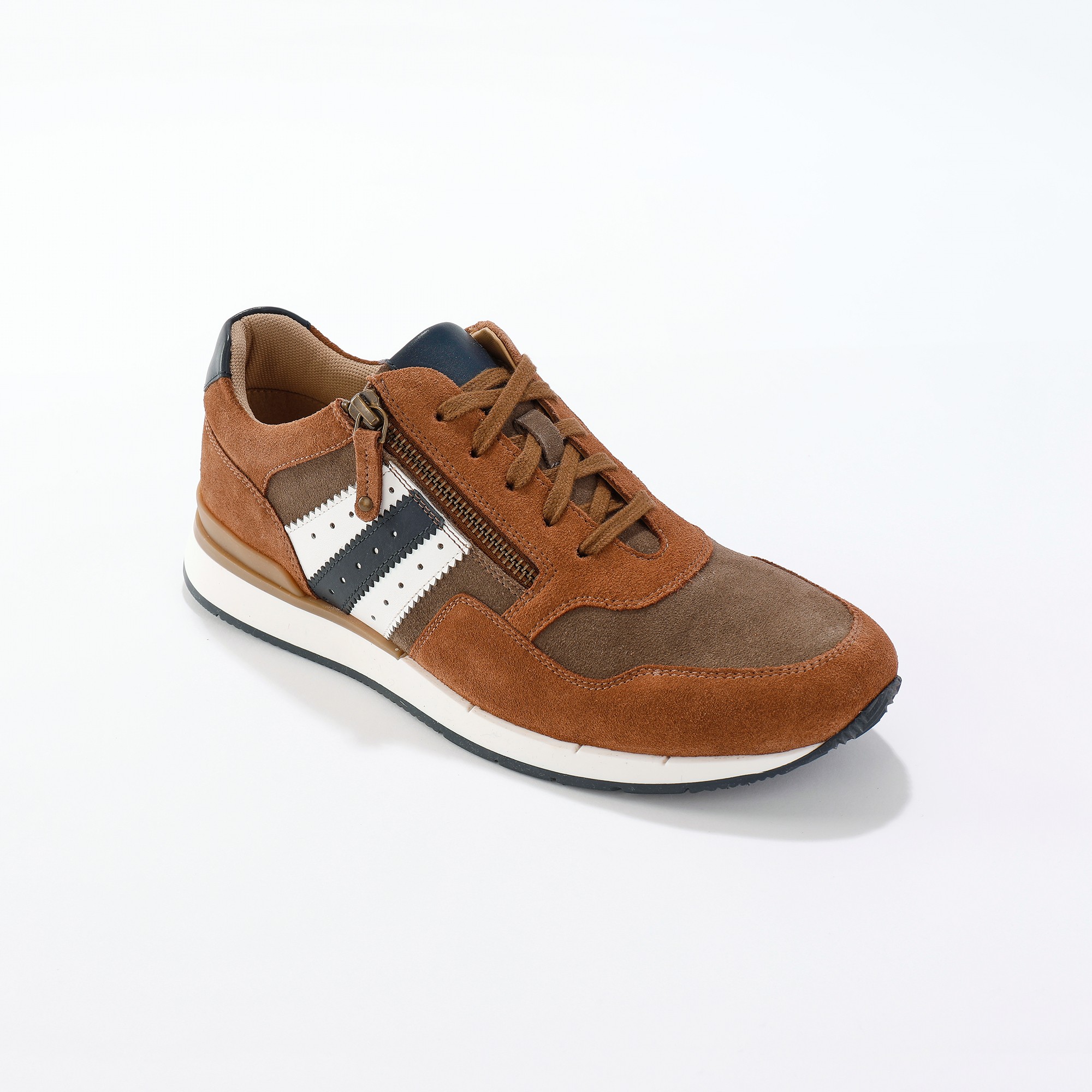 Baskets Cuir Bi-matière Lacées Et Zippées - Blancheporte