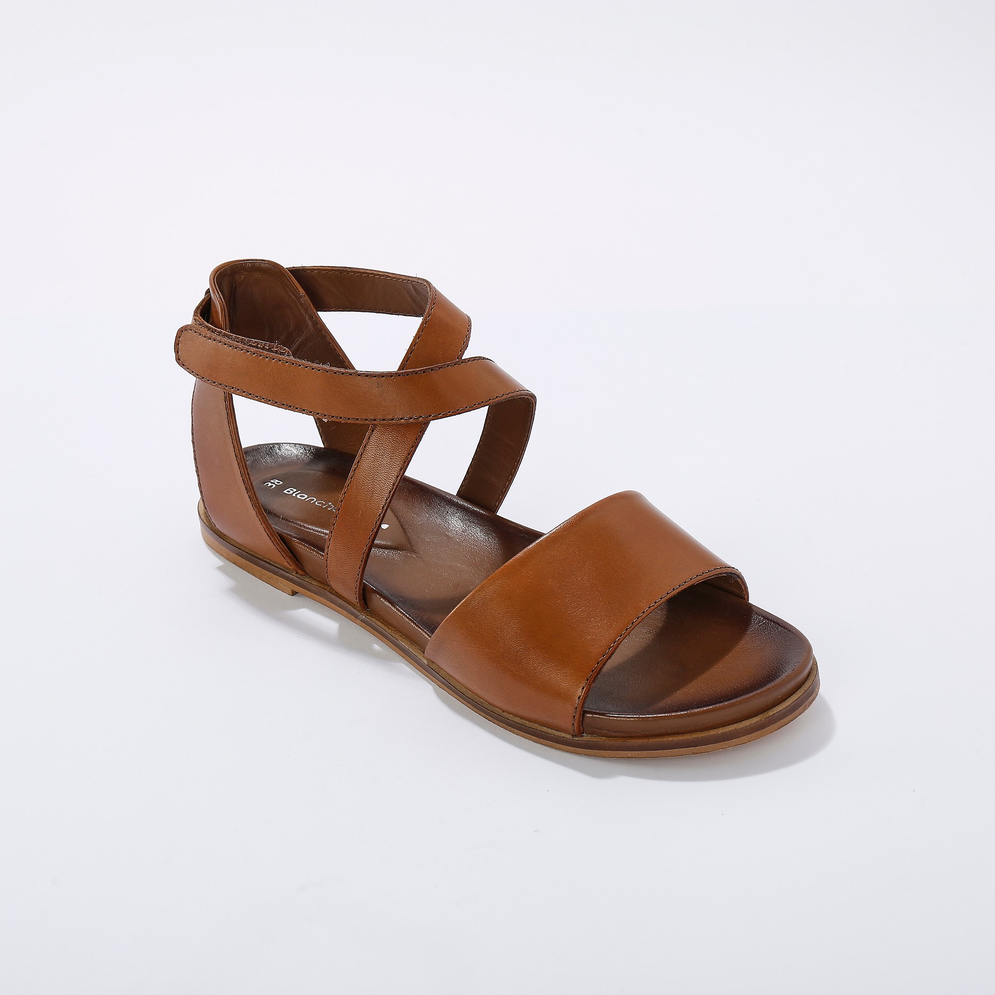 Sandales À Brides Scratchées En Cuir Certifié Lwg - Blancheporte