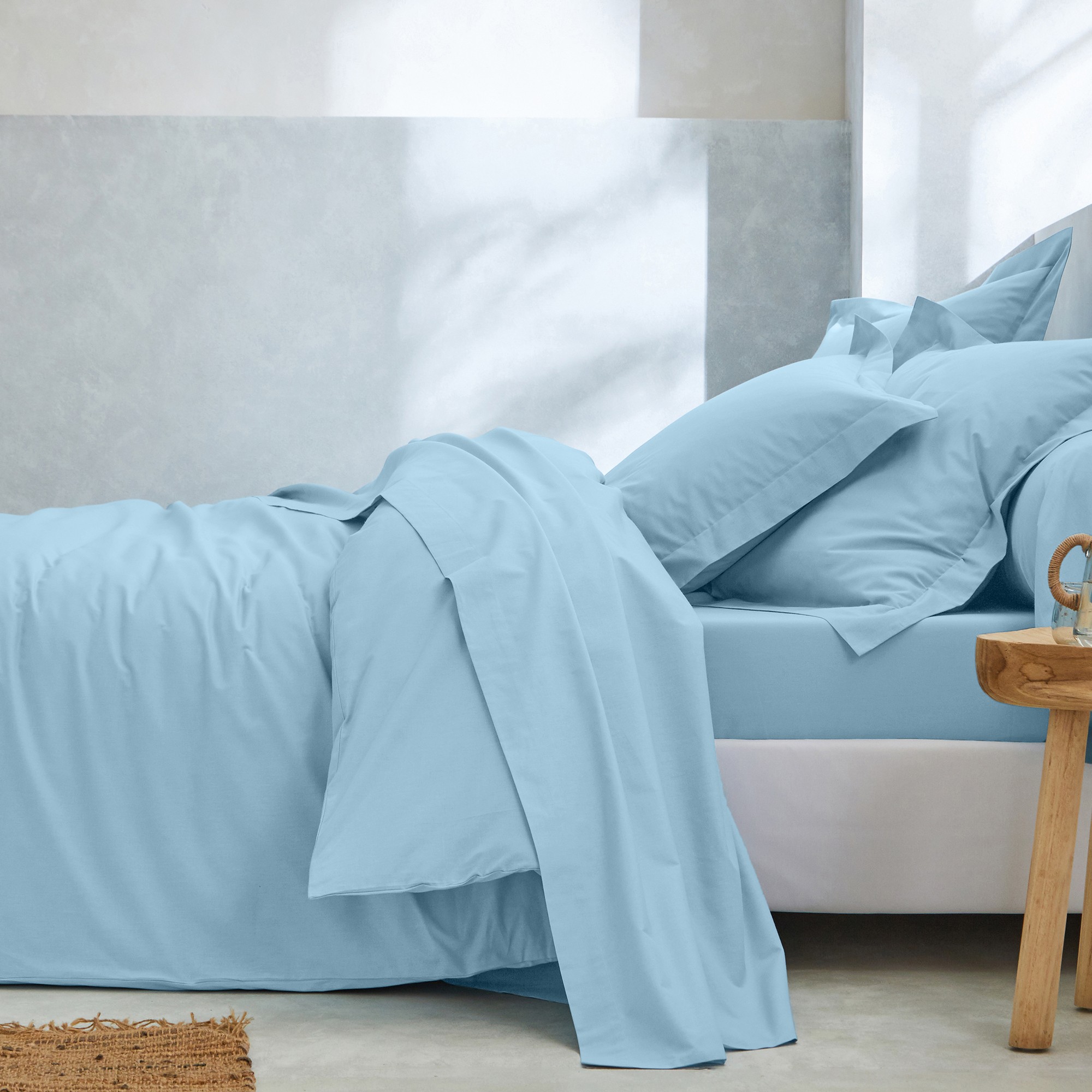 Linge de lit uni - coton bio(**) - Drap Plat 2 Personnesonnes : 270x325cm - Bleu - Colombine