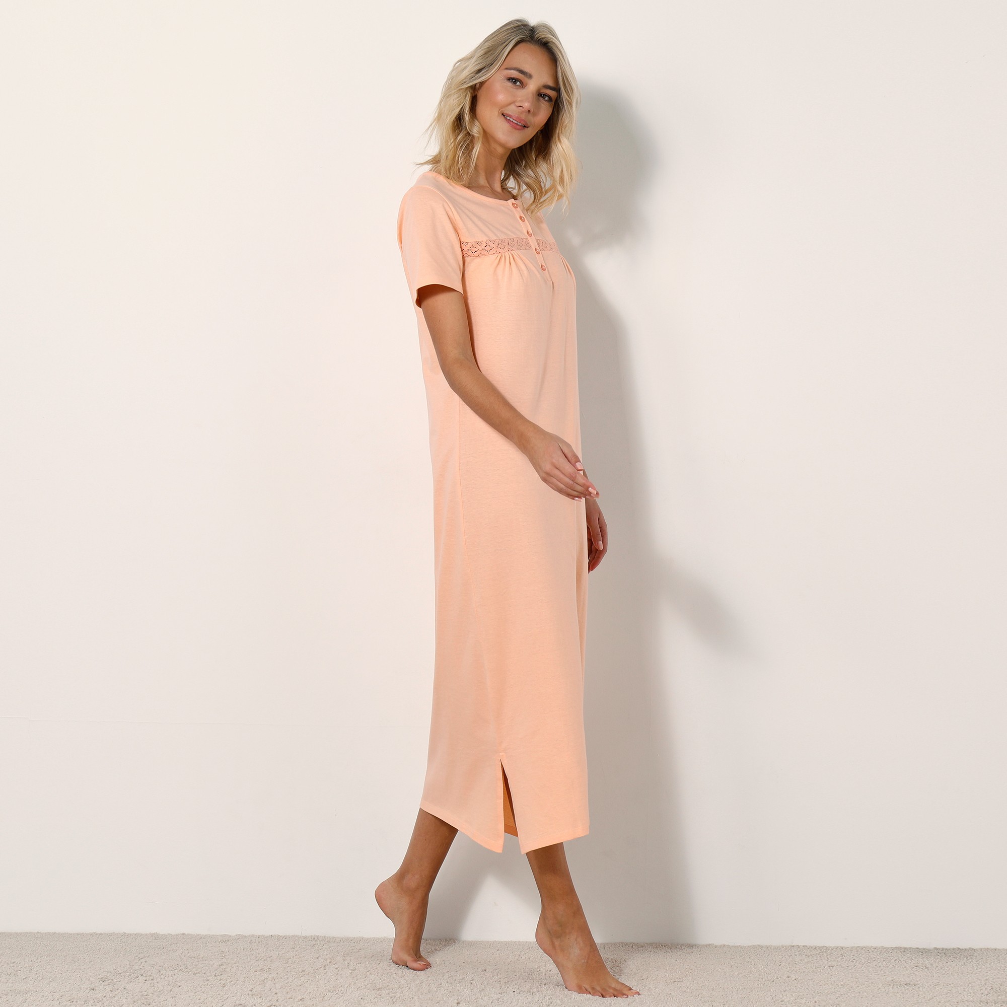 Chemise De Nuit Longue Manches Courtes Unie - Blancheporte