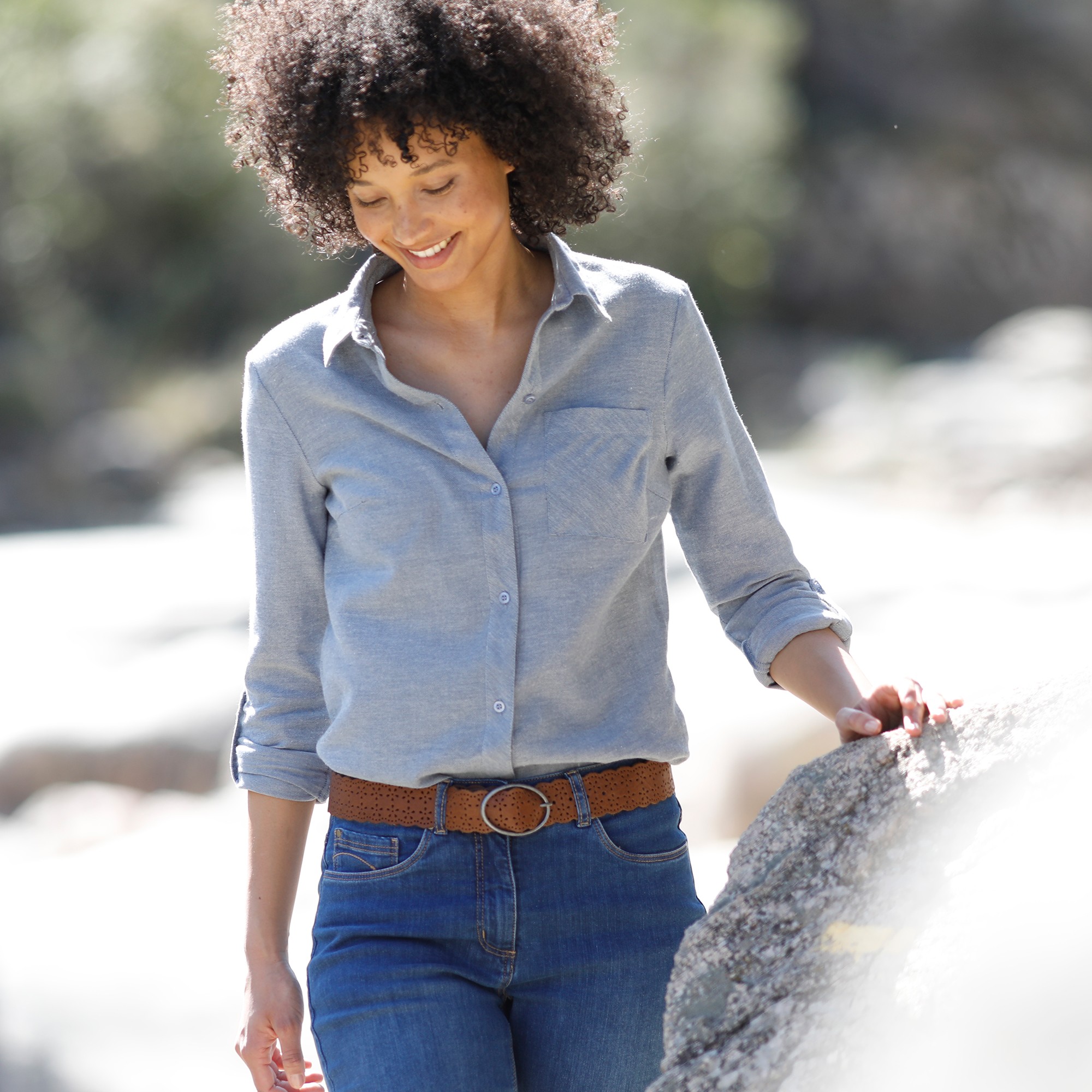 Chemise Manches Retroussables, Flanelle Effet Denim - Blancheporte