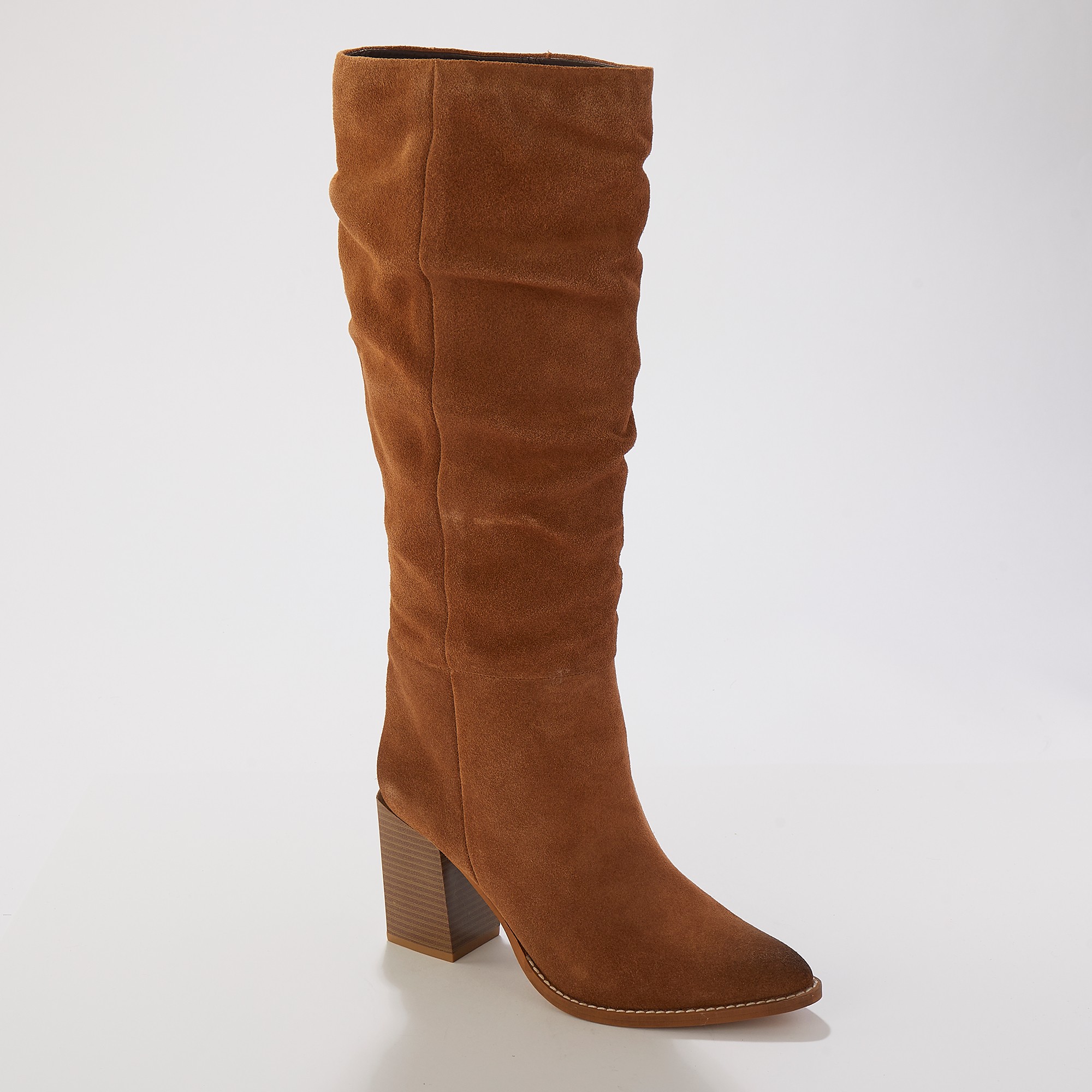 Bottes Plissées À Talon, Croûte De Cuir - Blancheporte