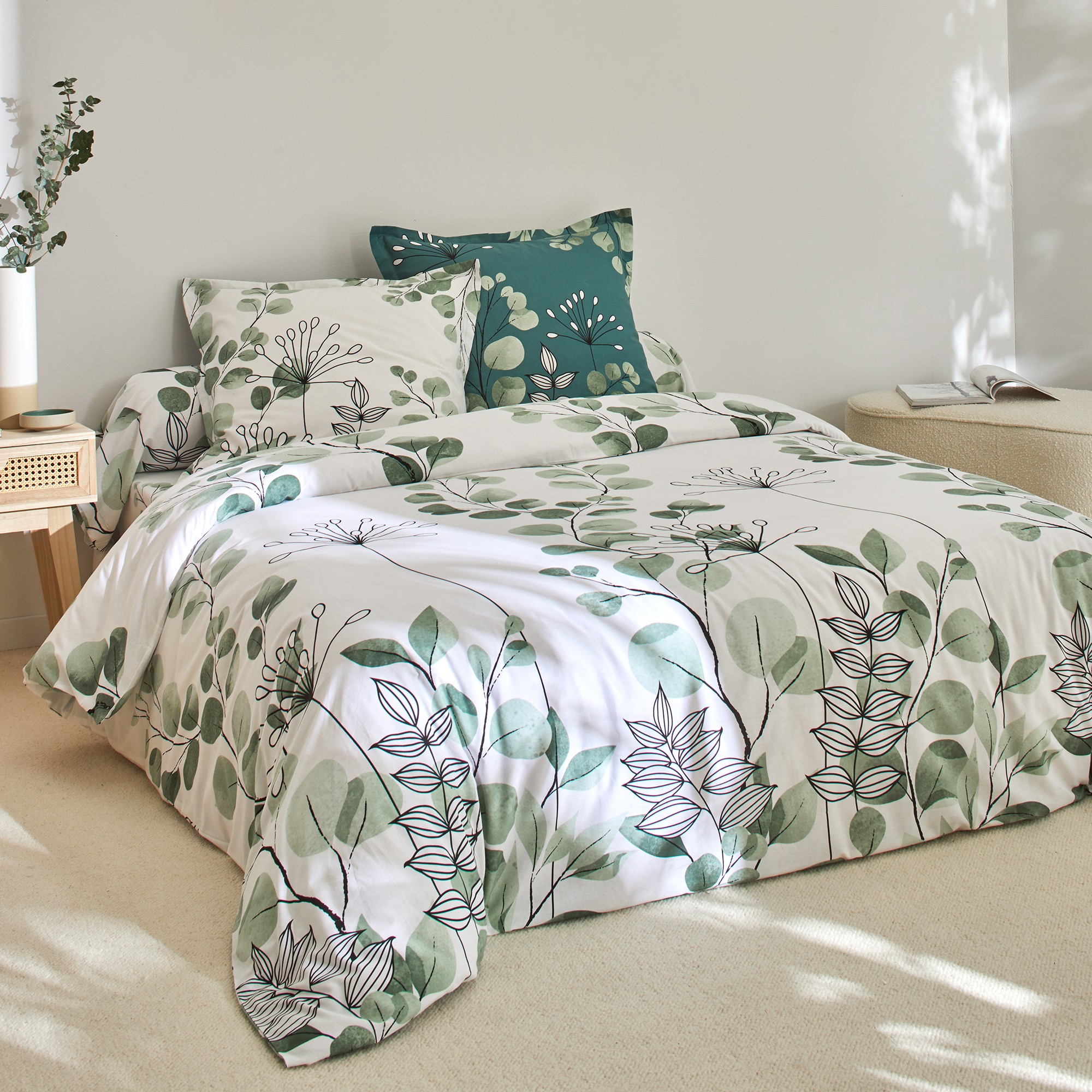 Linge de lit Danae en coton imprimé - Drap Plat 2 Personnesonnes : 270x300cm - Vert - Colombine