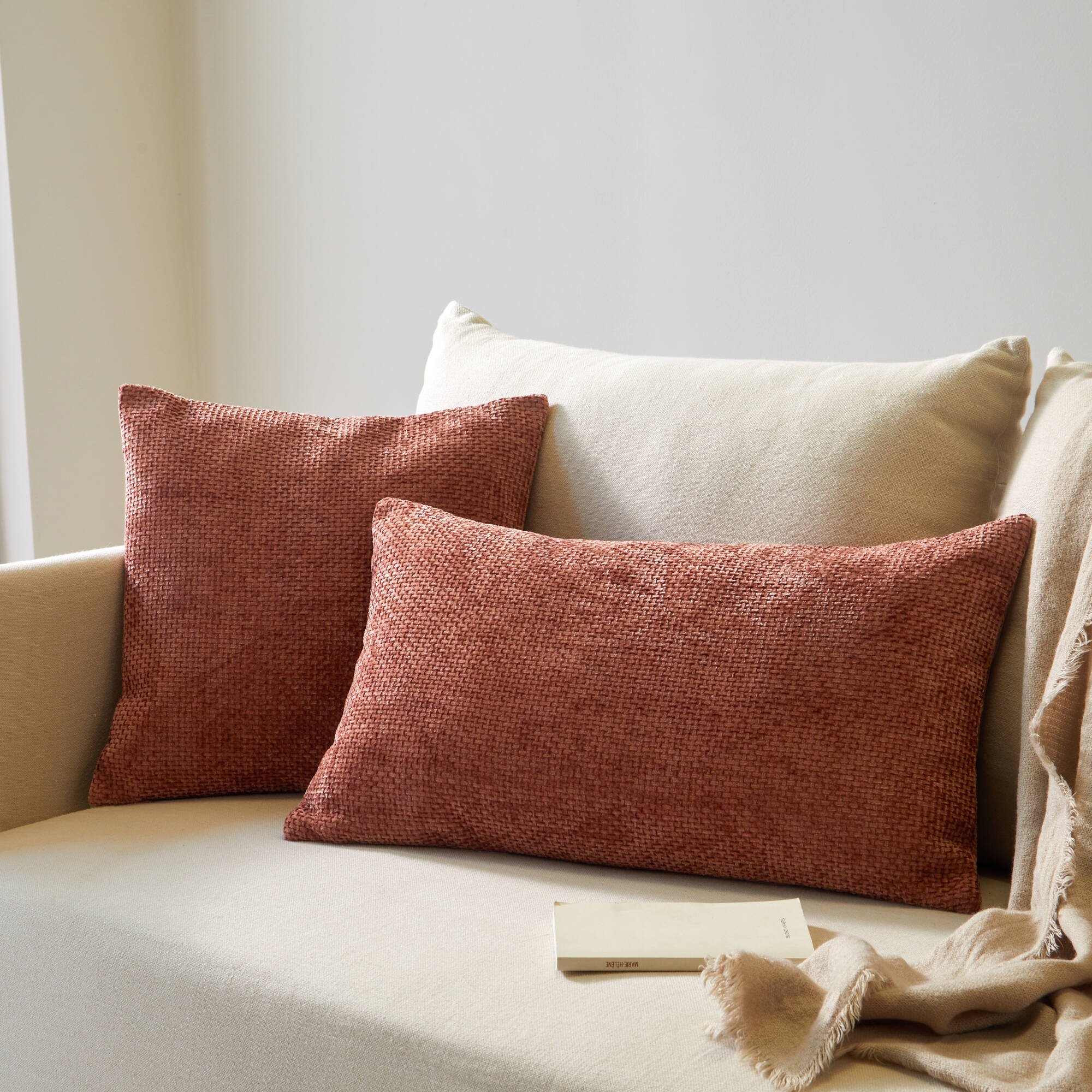 Blancheporte Housse de coussin unie tissage chenille - lot de 2