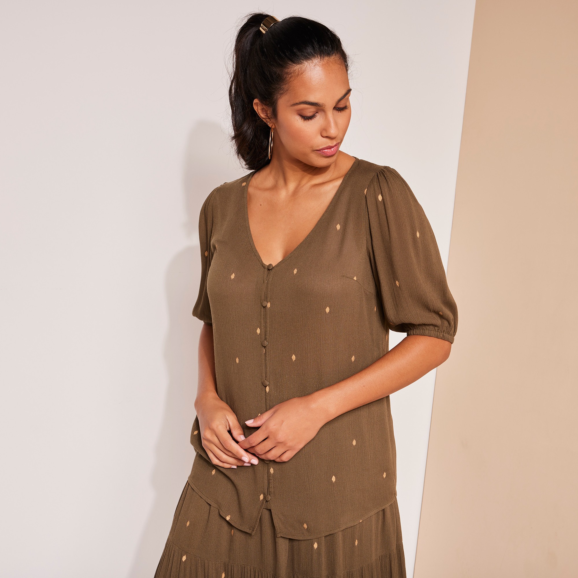 Blouse Imprimé Doré, Crépon - Blancheporte