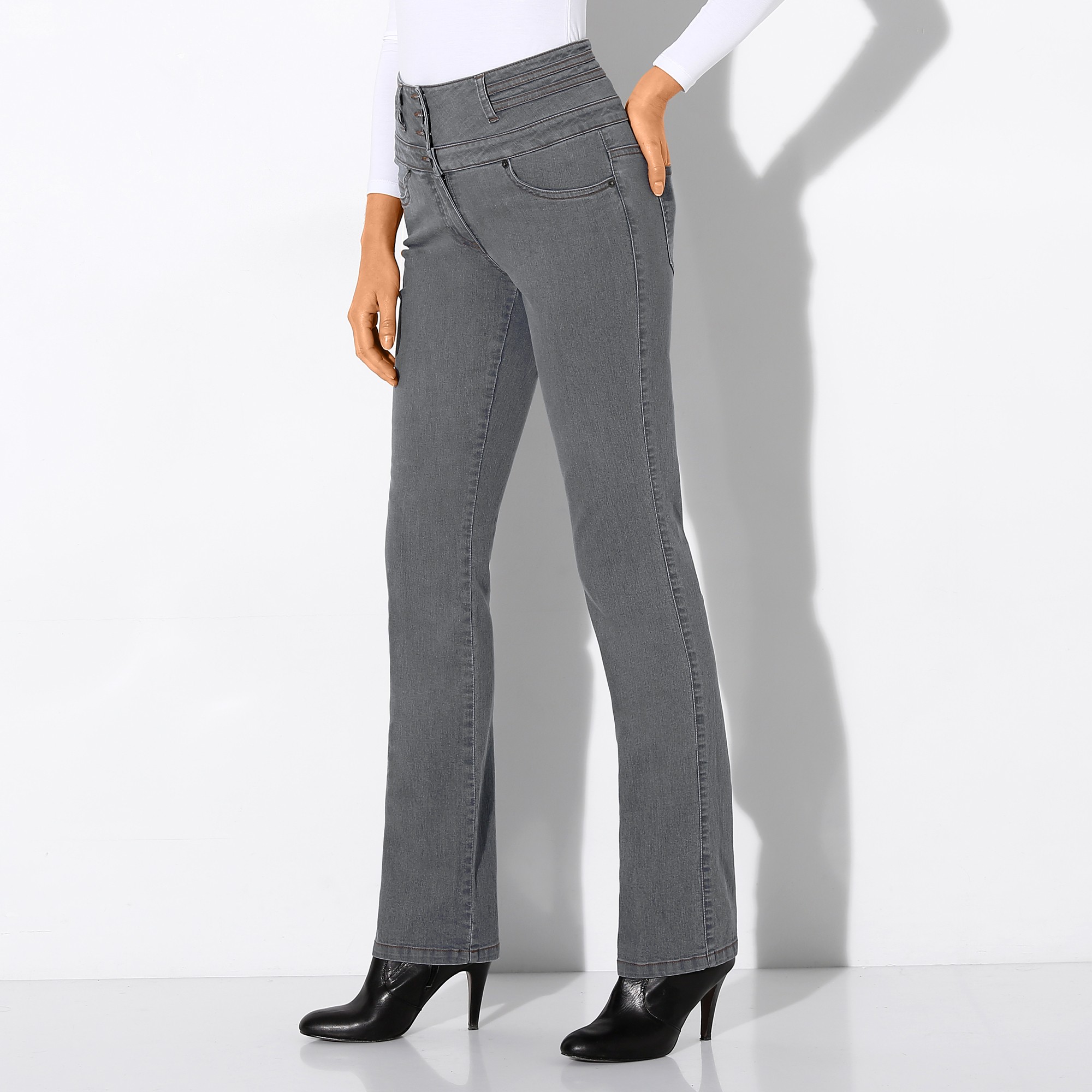Jean taille haute coupe droite gris Blancheporte