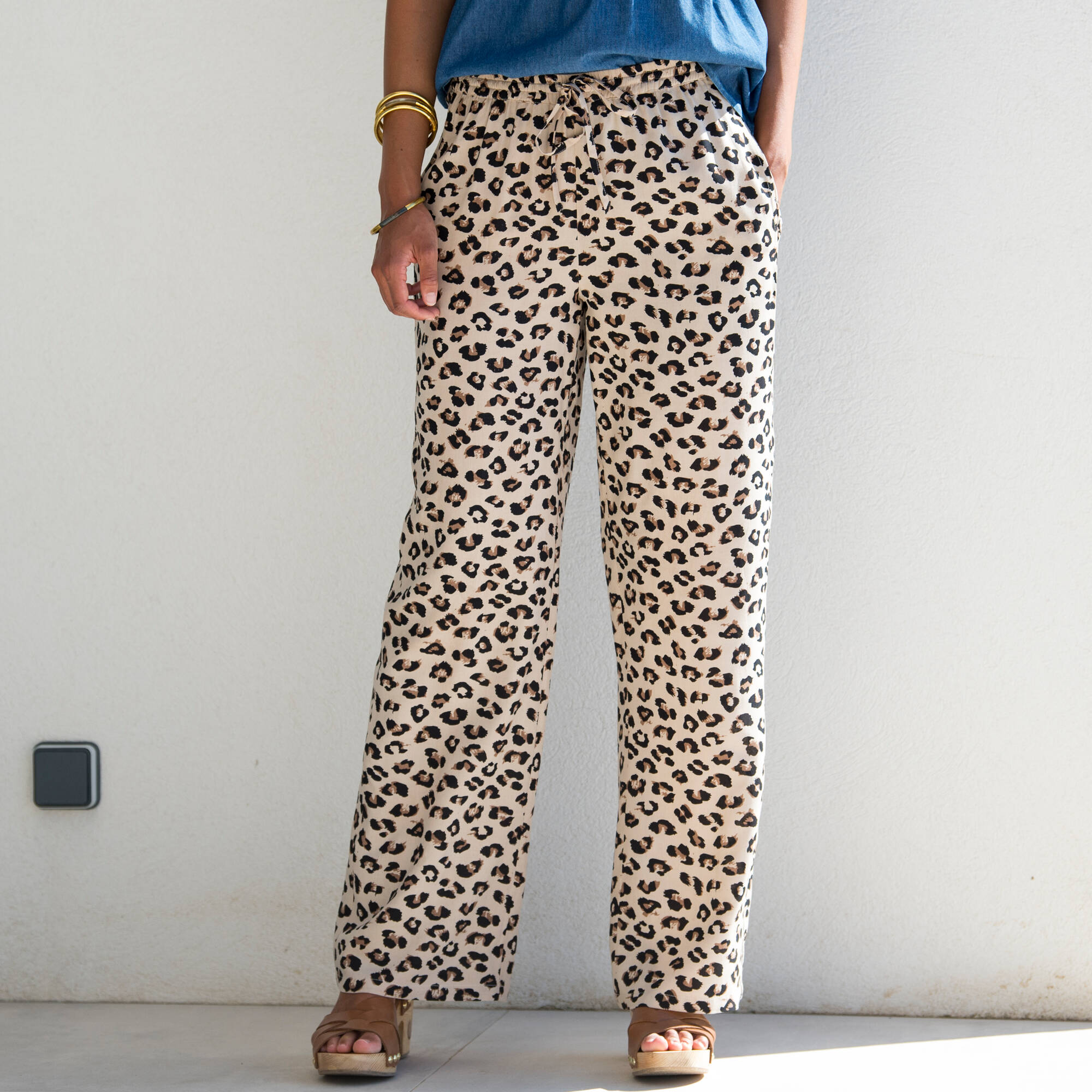 Pantalon fluide taille haute, imprimé léopard - Blancheporte