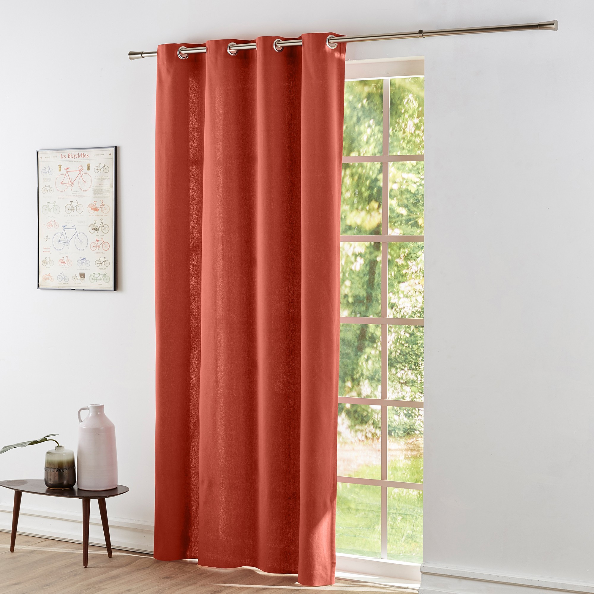 Rideau bachette uni tamisant oeillets - Rideau : Largeur 135 X Hauteur 260cm - Orange - Colombine