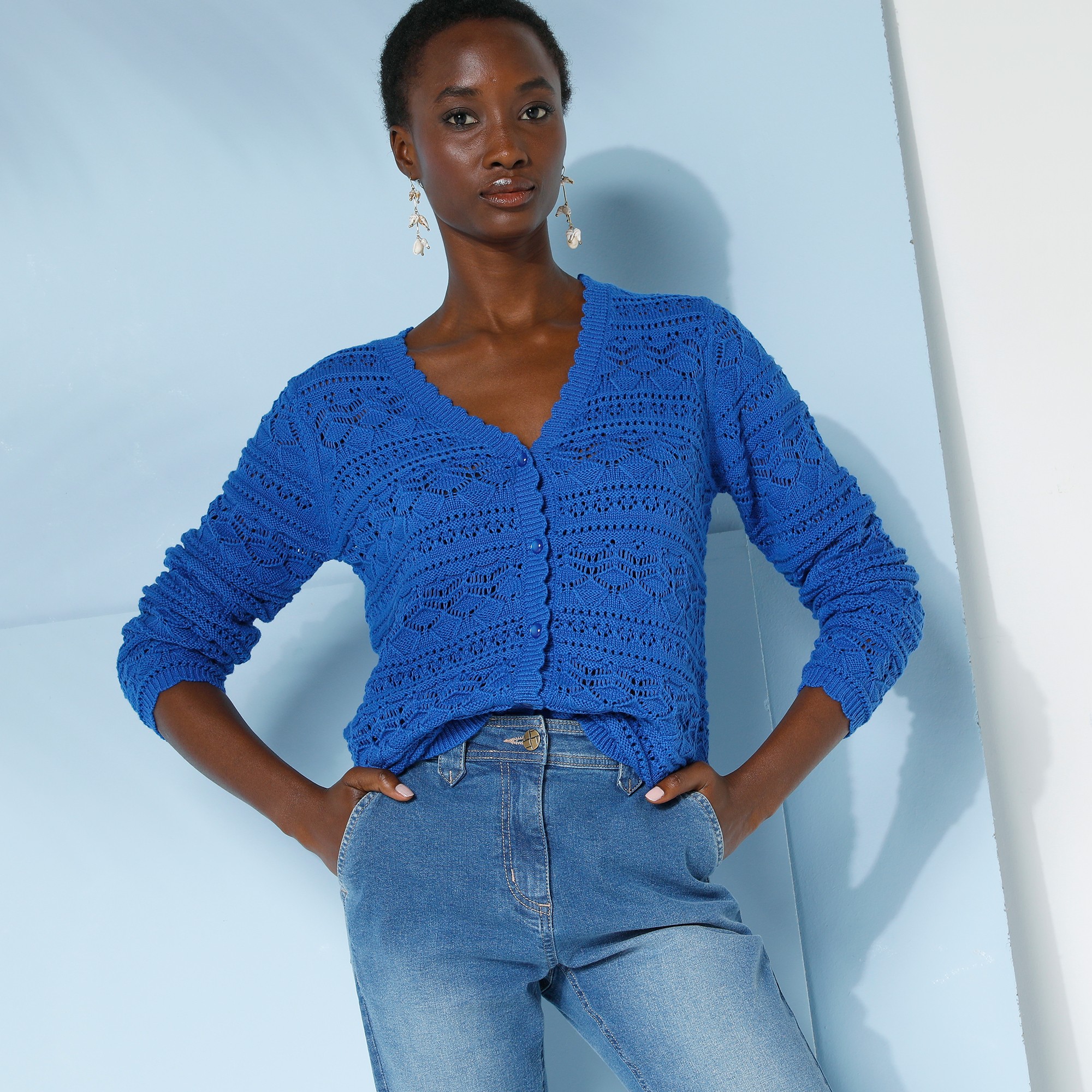 Gilet Boutonné Finitions Écailles, Maille Fantaisie - Blancheporte