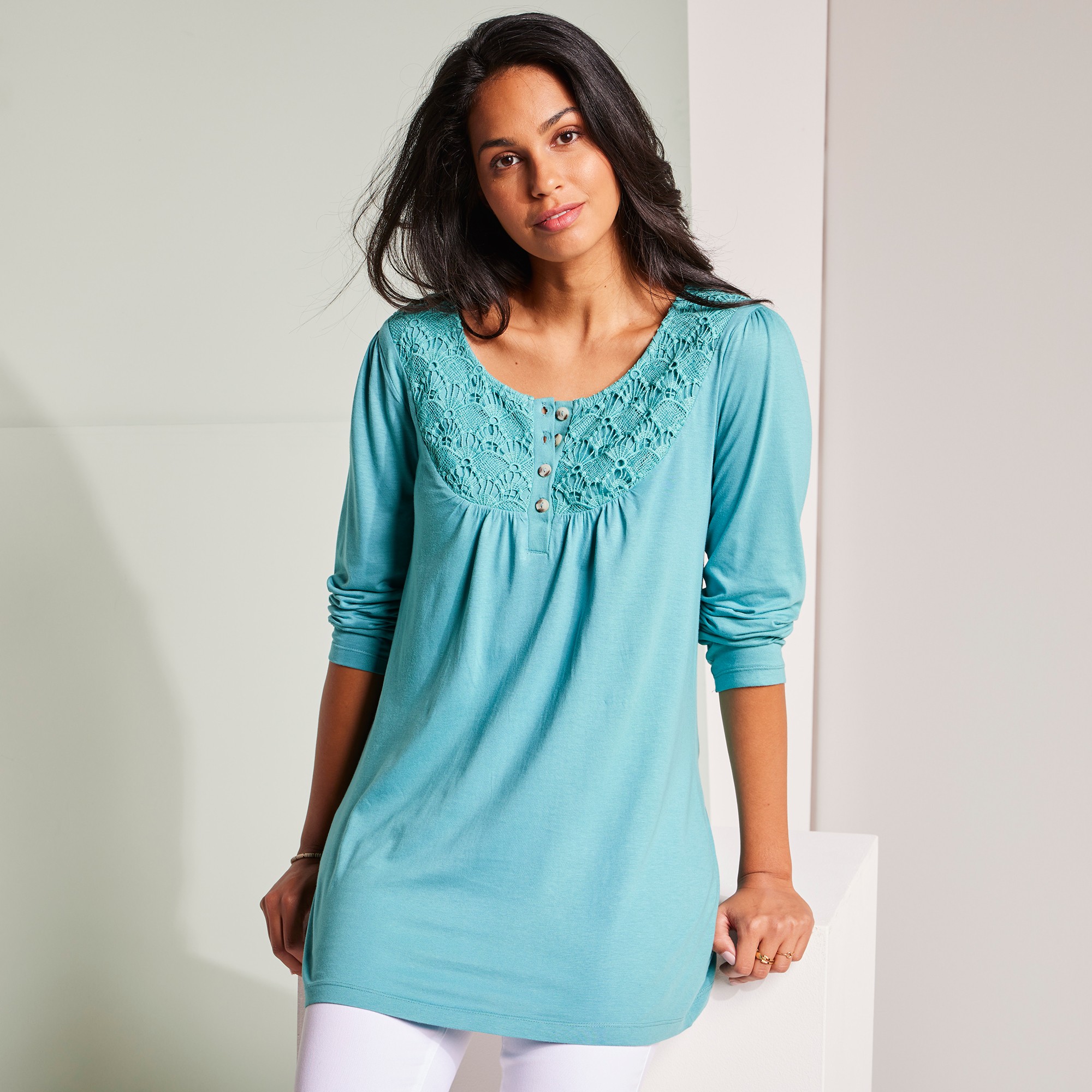 Tunique Macramé Manches Longues - Blancheporte