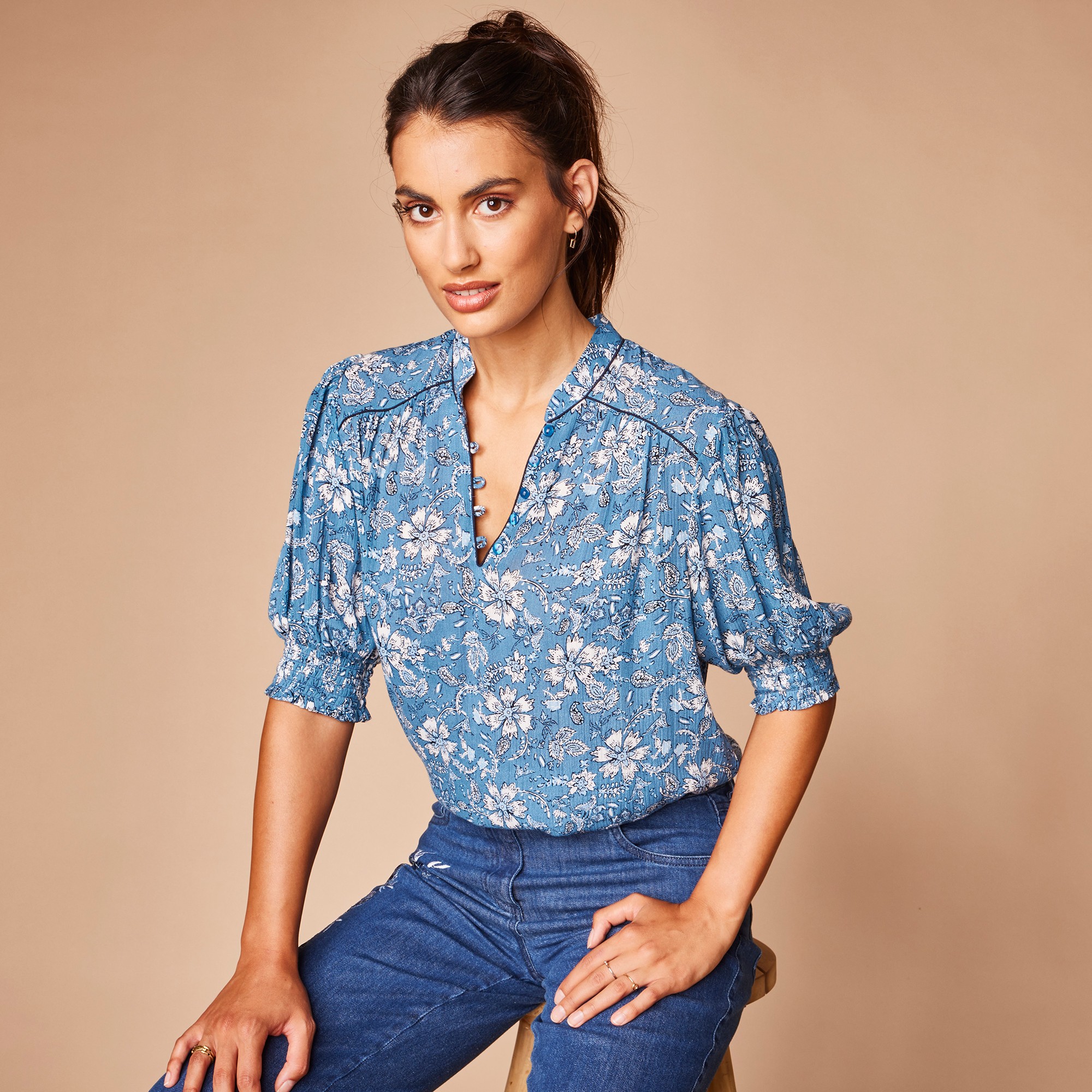 Blouse Imprimée Manches Coudes, Crépon - Lora Zellini