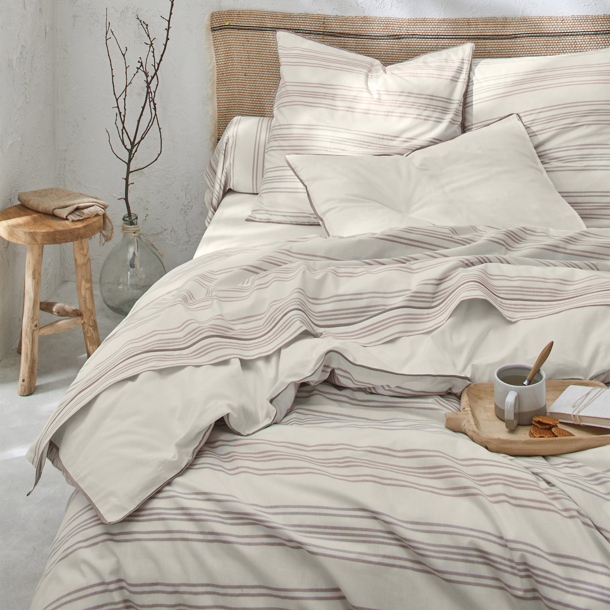 Linge de lit Eugénie rayures tissés teints - coton - Drap Plat 2 Personnesonnes : 270x300cm - Taupe 
