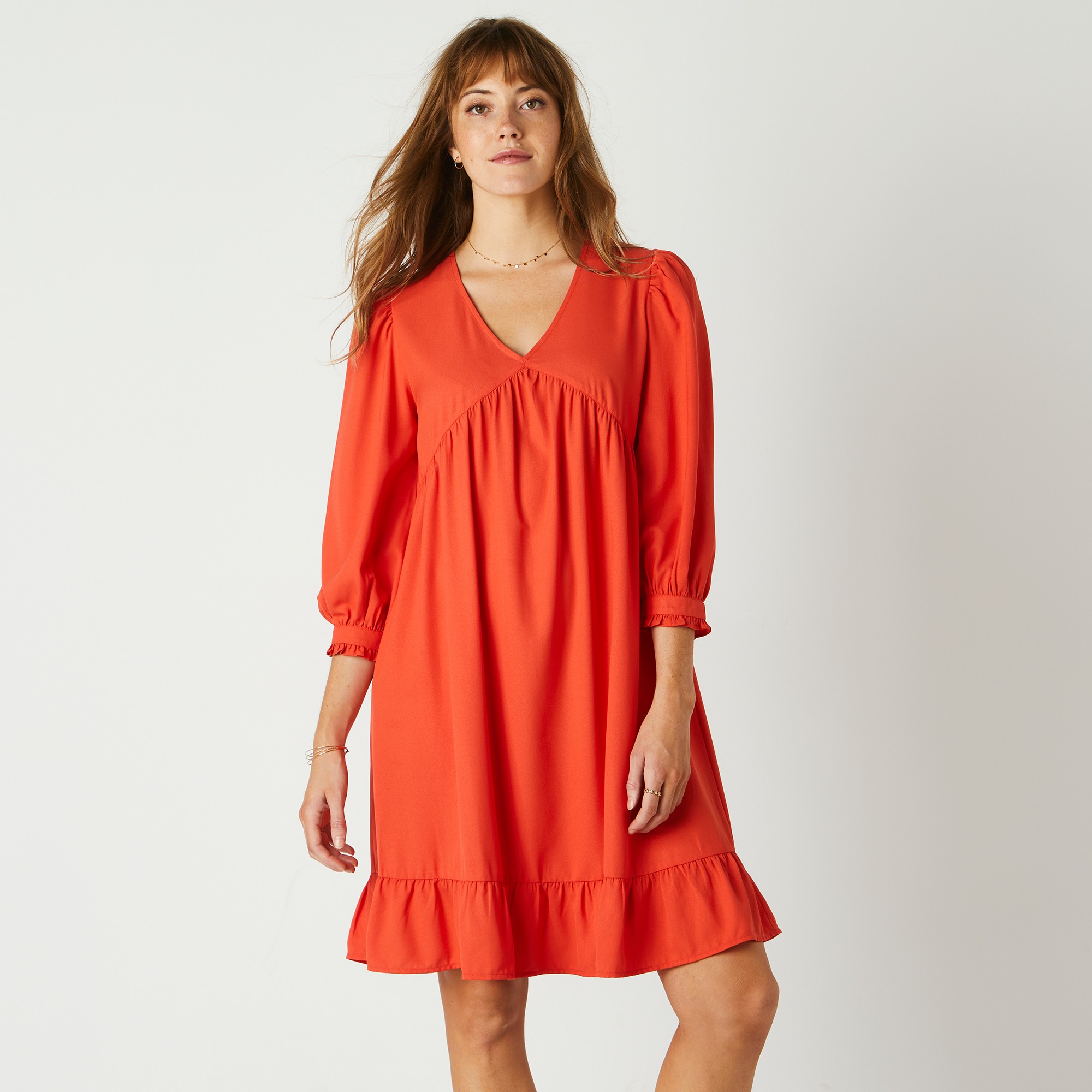 Robe housse manches 3/4 unie, crêpe, orange Blancheporte