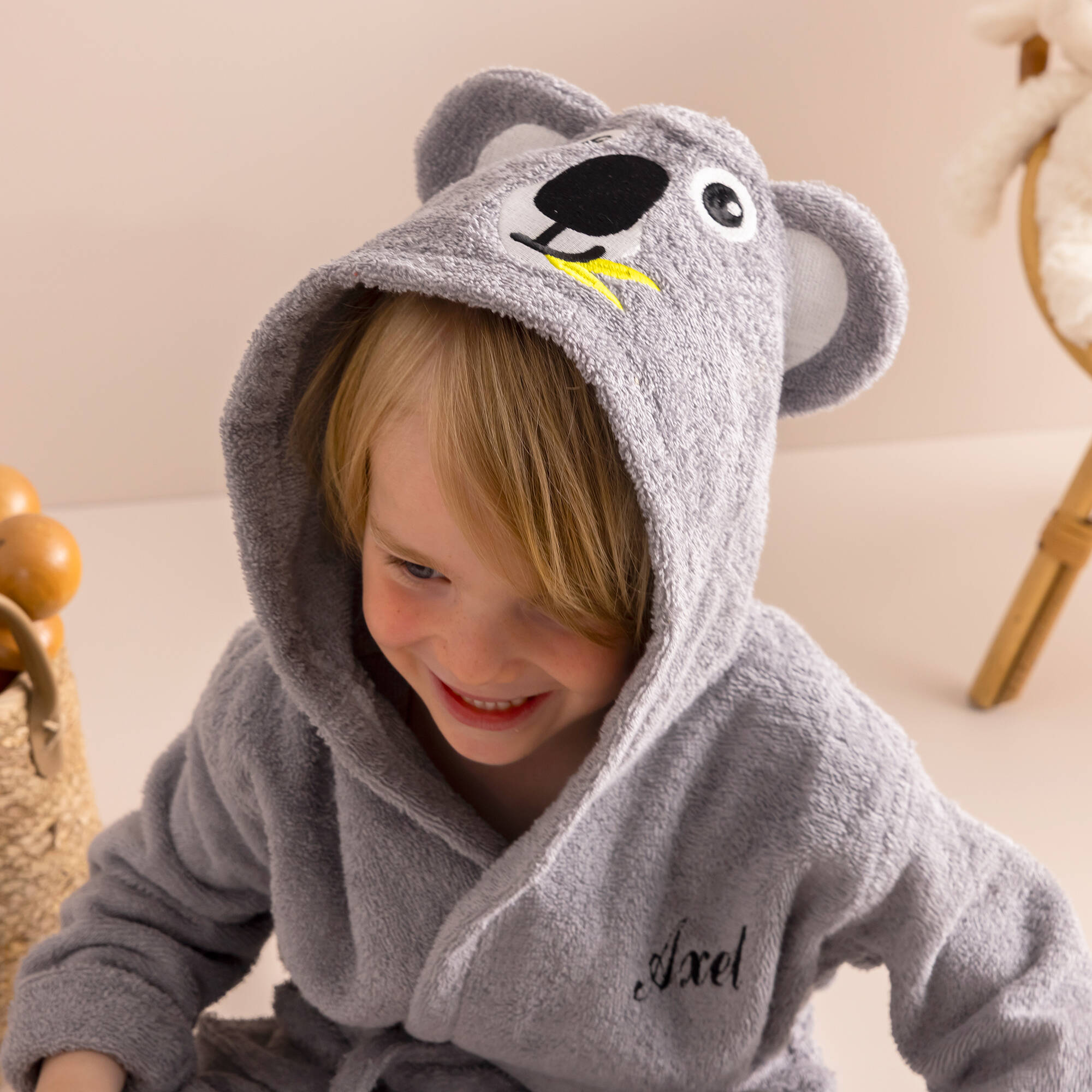 Peignoir Bain Personnalisé Bébé Enfant - Oreilles Peluche Chat Mignon - Fille Garçon 1 à 8 Ans - Serviette Capuche Pour Après Bain Ou Piscine