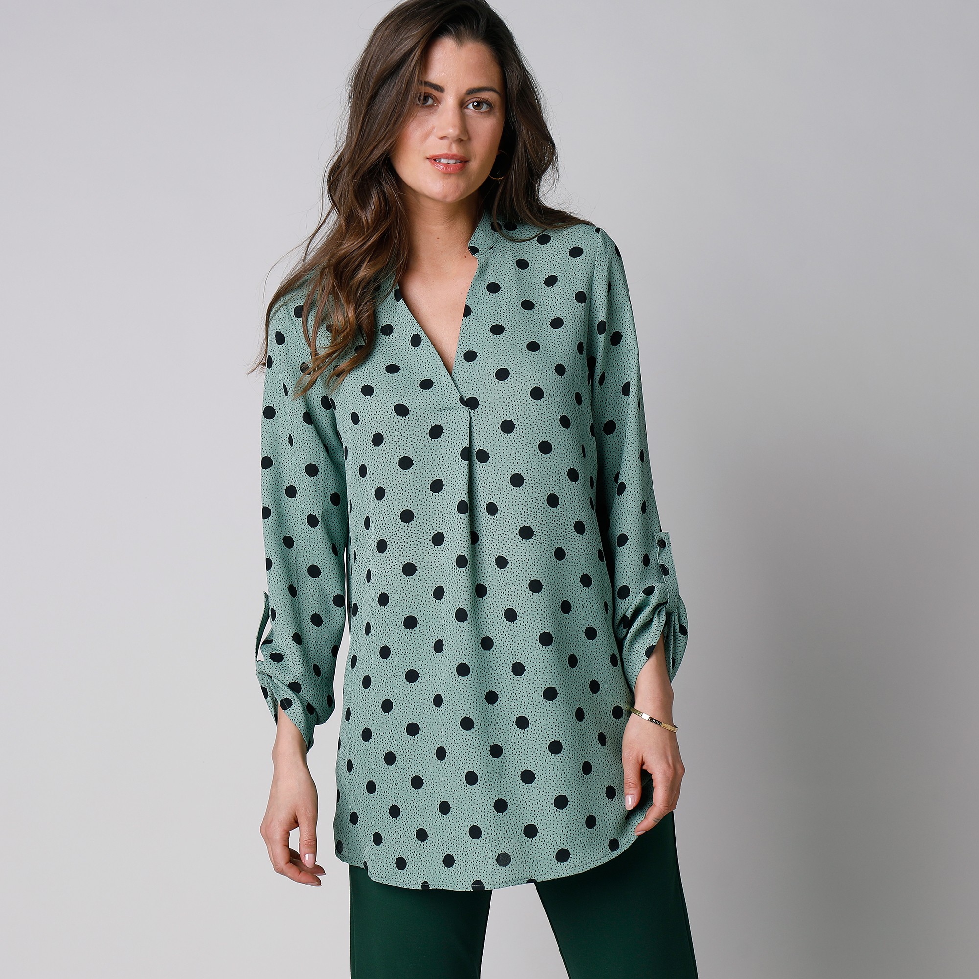 Blouse Col Tunisien Imprimé Pois, Crêpe - Blancheporte
