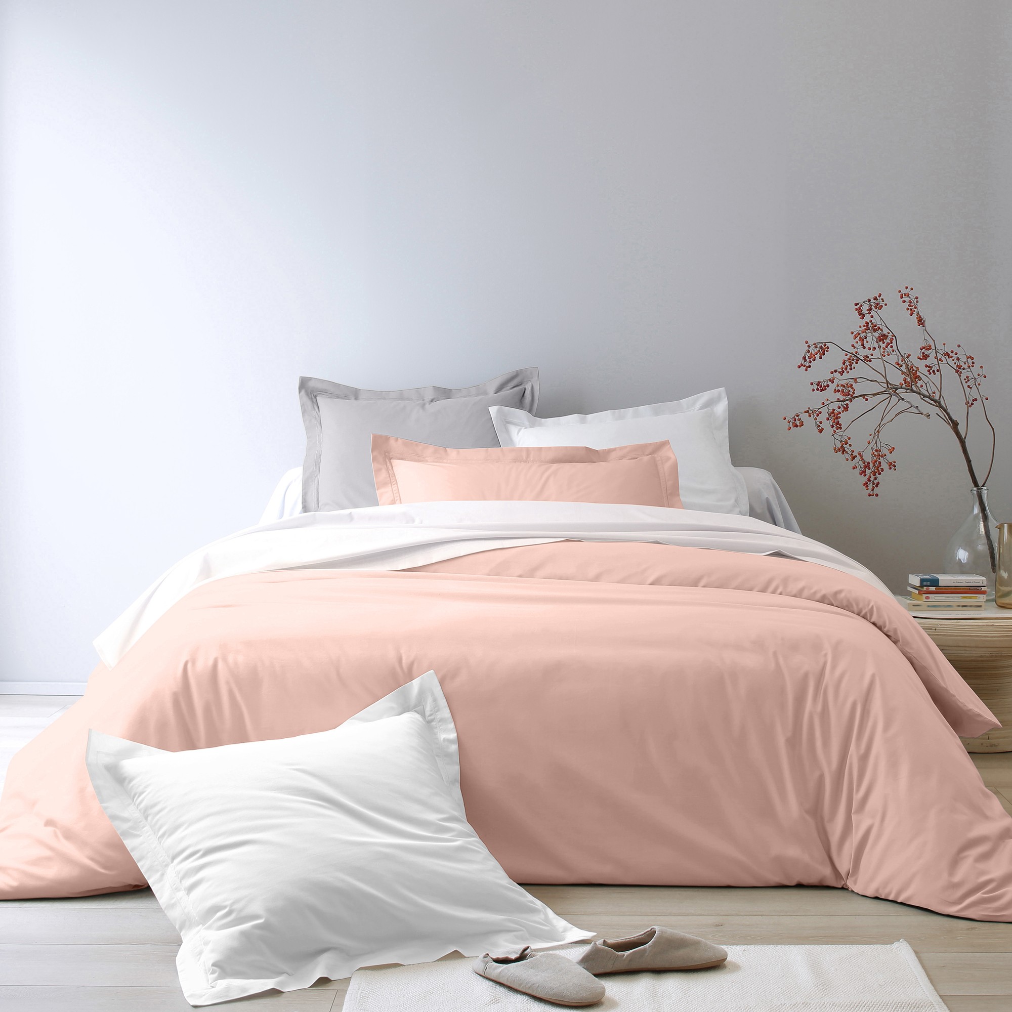 Linge de lit uni percale - Taie De Traversin 86x190cm - Rose - Colombine