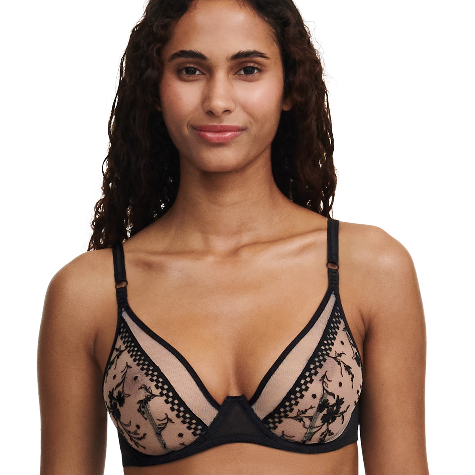 Soutien-gorge foulard tulle brodé Suzy, avec armatures - 100D - Noir - Chantelle