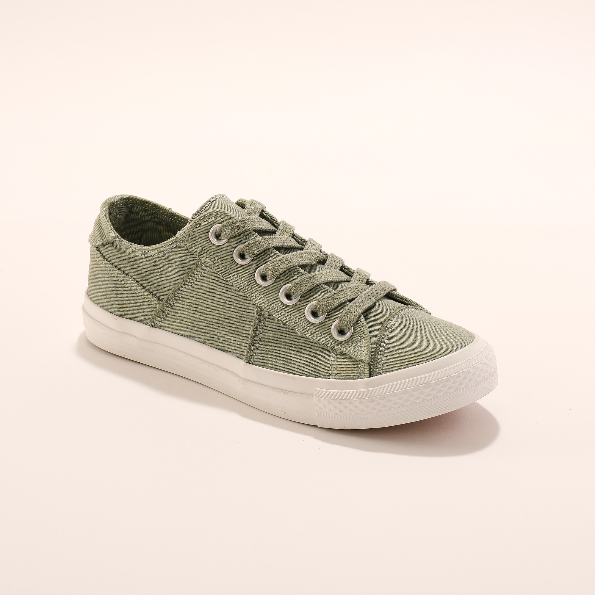 Tennis Lacées En Toile Délavée À Surpiqûres - Blancheporte