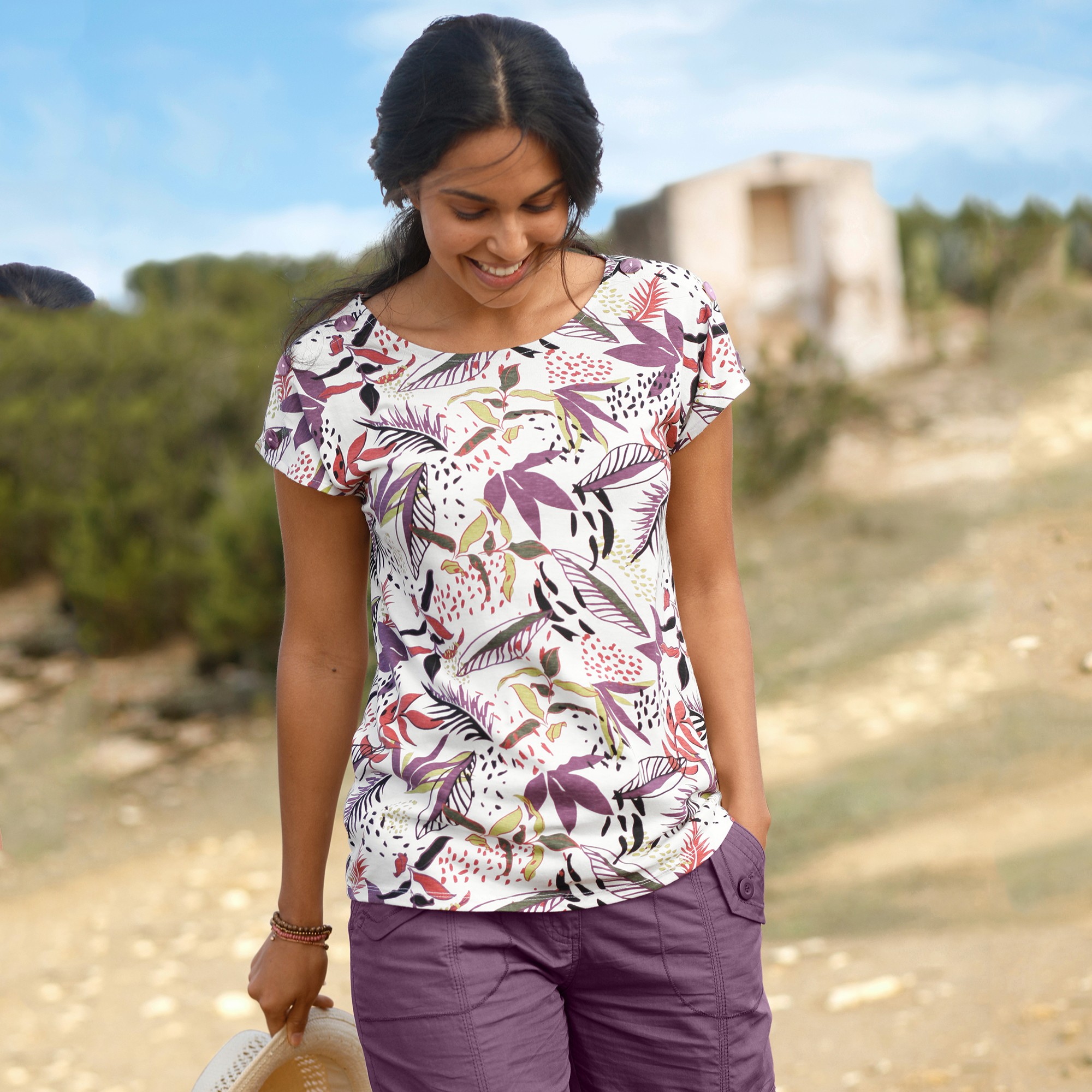 T-shirt Col Rond Imprimé Tropical - Blancheporte