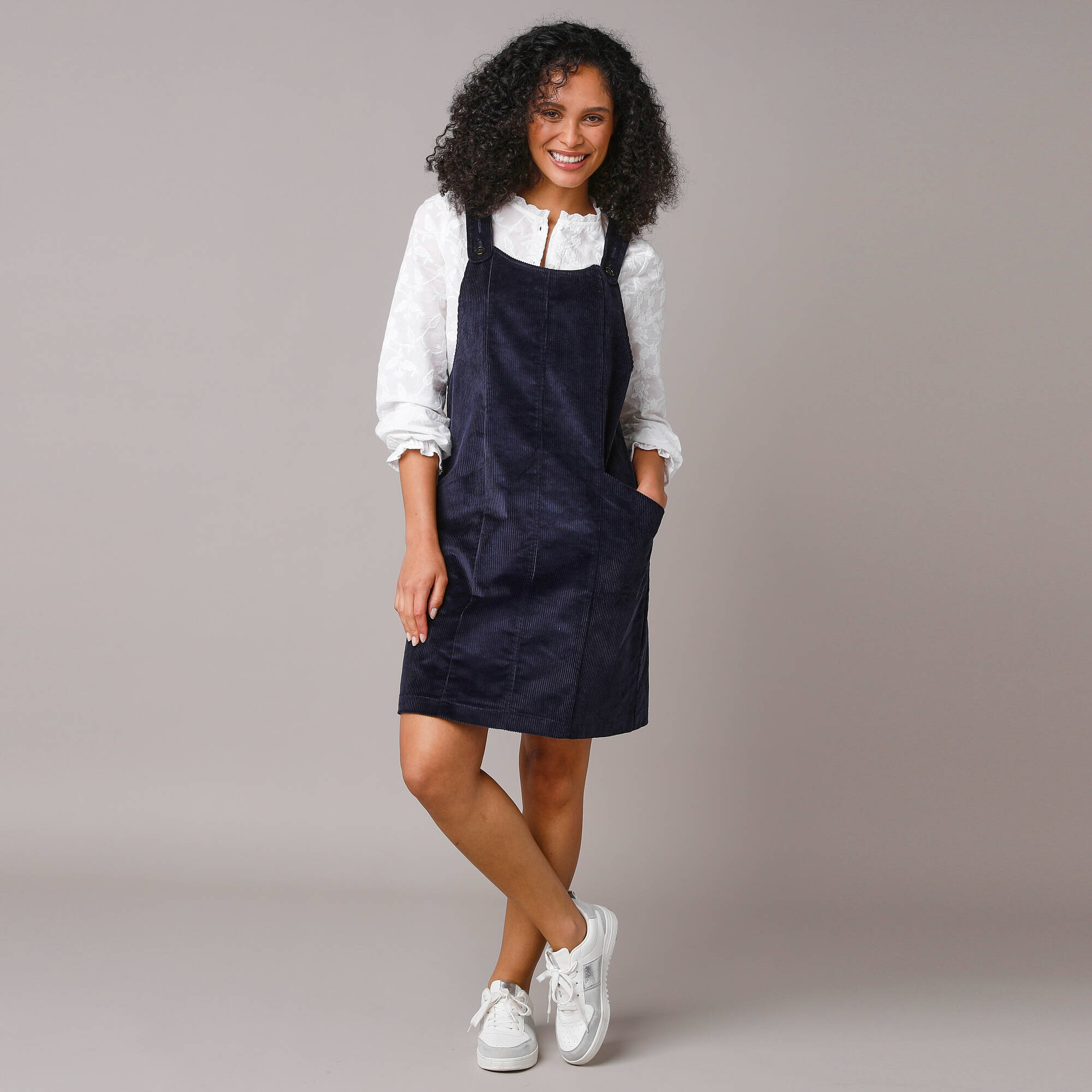 Robe chasuble evasee velours cotele marine Blancheporte