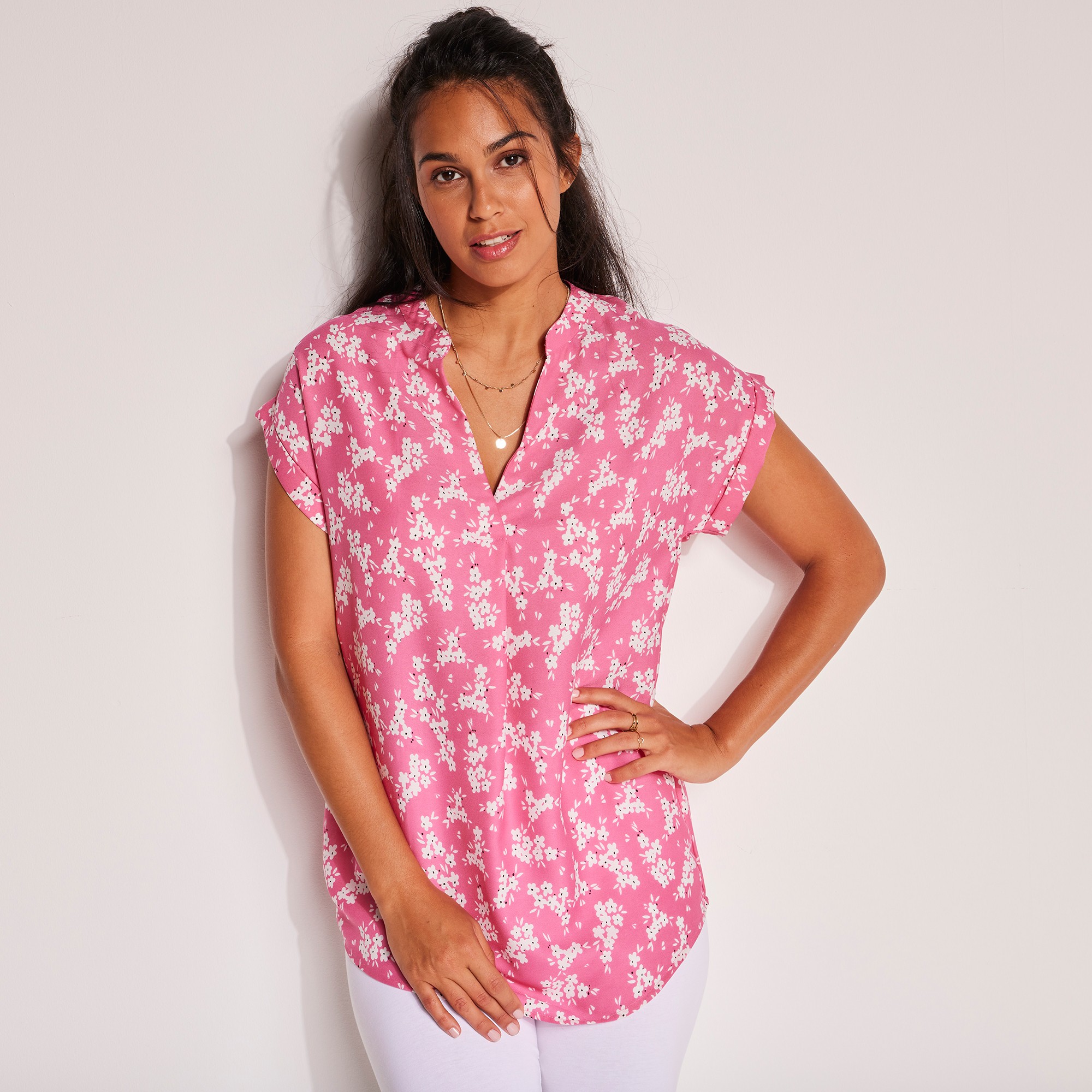 Tunique Imprimé Fleuri Manches À Revers - Blancheporte