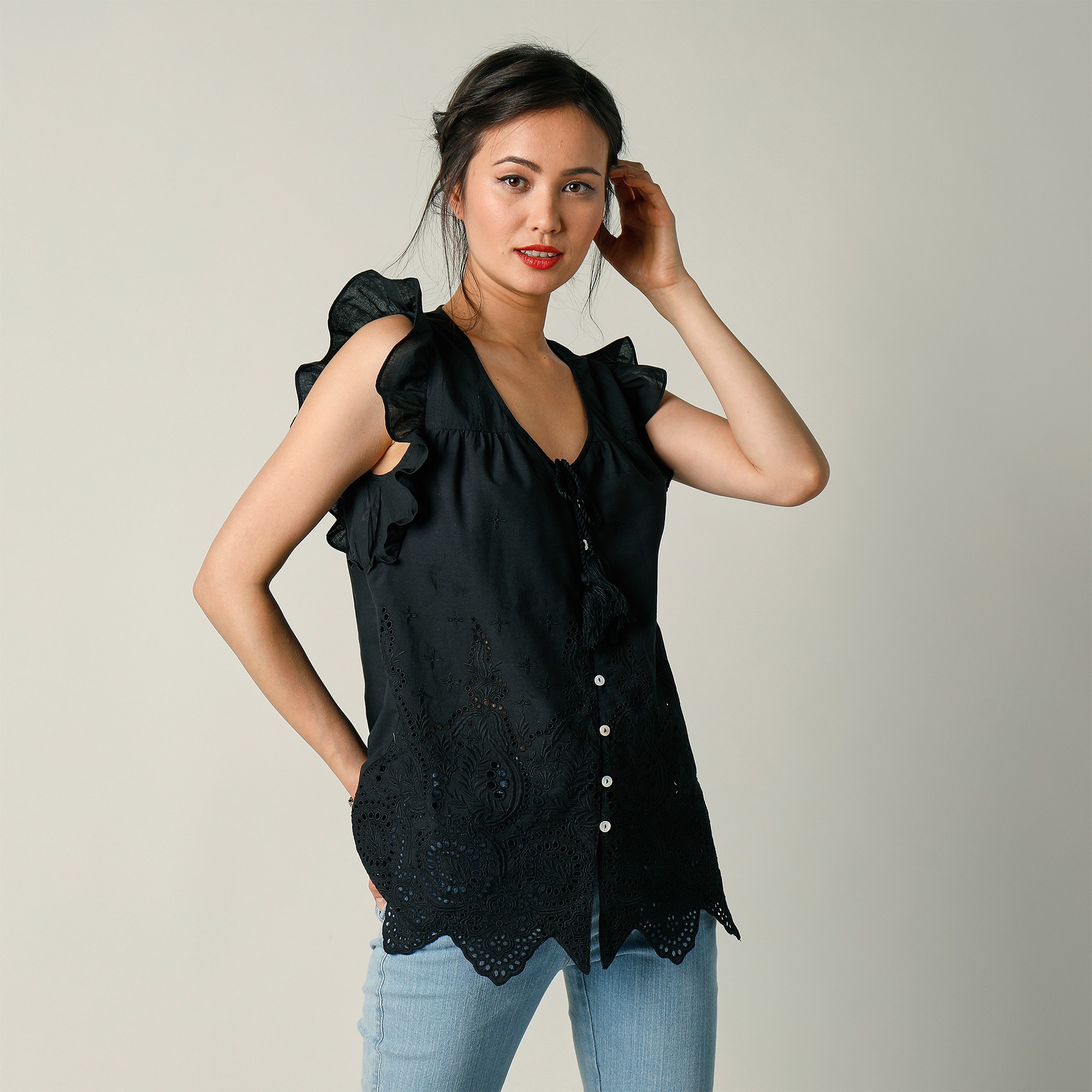 Chemisier Boutonné Uni, Broderie Anglaise - Blancheporte