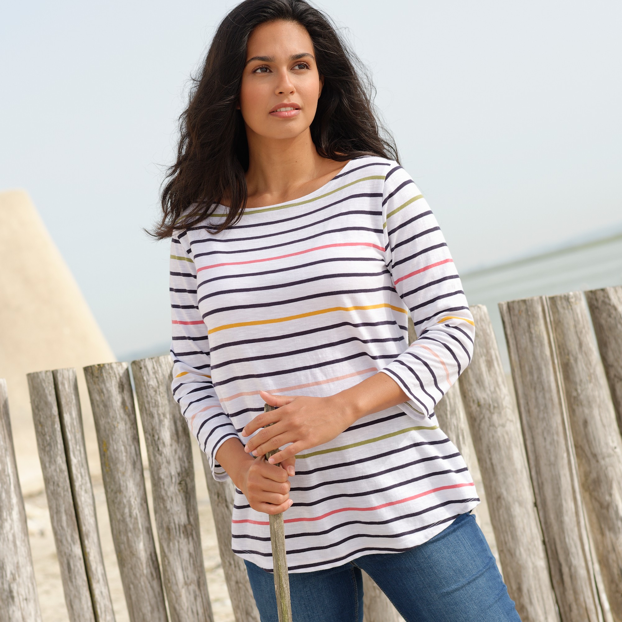 T-shirt Marinière Rayé Manches 3/4 - Blancheporte